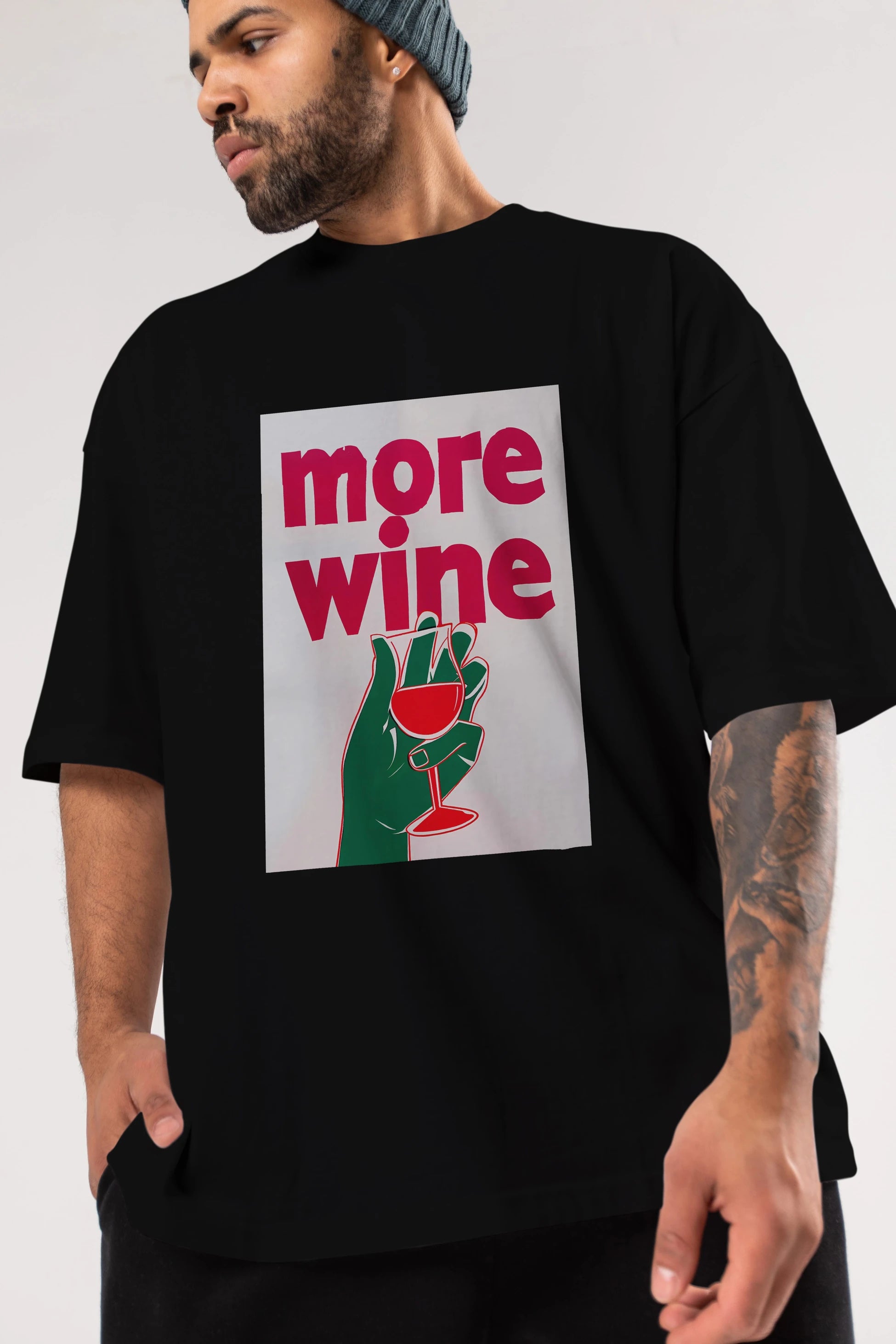 More Wine 3 Ön Baskılı Oversize t-shirt Erkek Kadın Unisex %100 Pamuk Bisiklet Yaka tişort