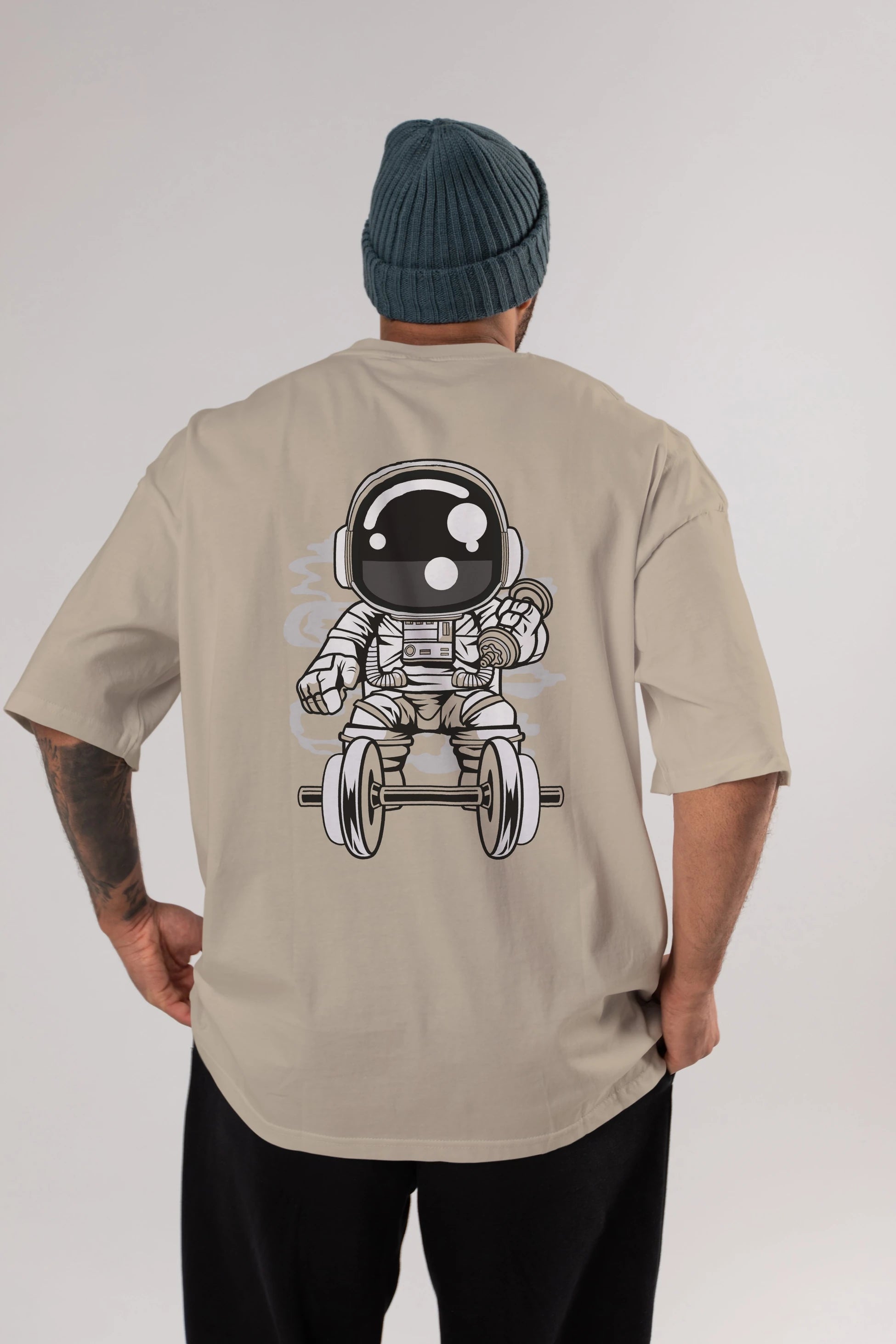Astronaut Gym Arka Baskılı Oversize t-shirt Erkek Kadın Unisex