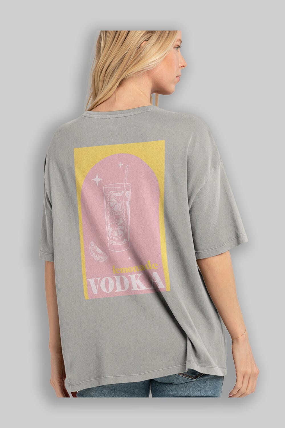 Vodka Limon Arka Baskılı Oversize t-shirt Erkek Kadın Unisex %100 Pamuk Bisiklet Yaka tişort