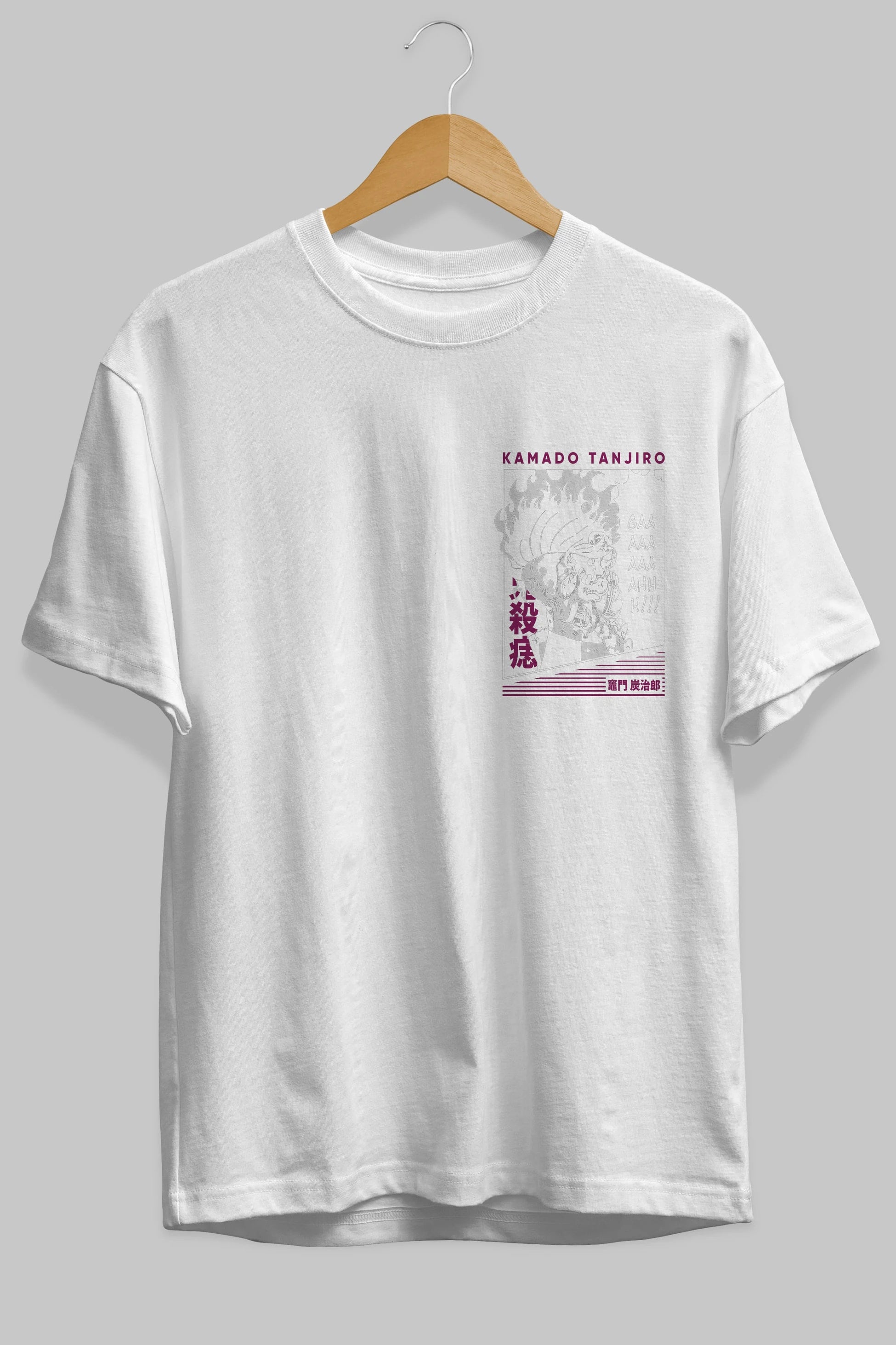 TANJIRO KAMADO 3 Ön Sol Baskılı Oversize t-shirt Erkek Kadın Unisex %100 Pamuk Bisiklet Yaka tişort