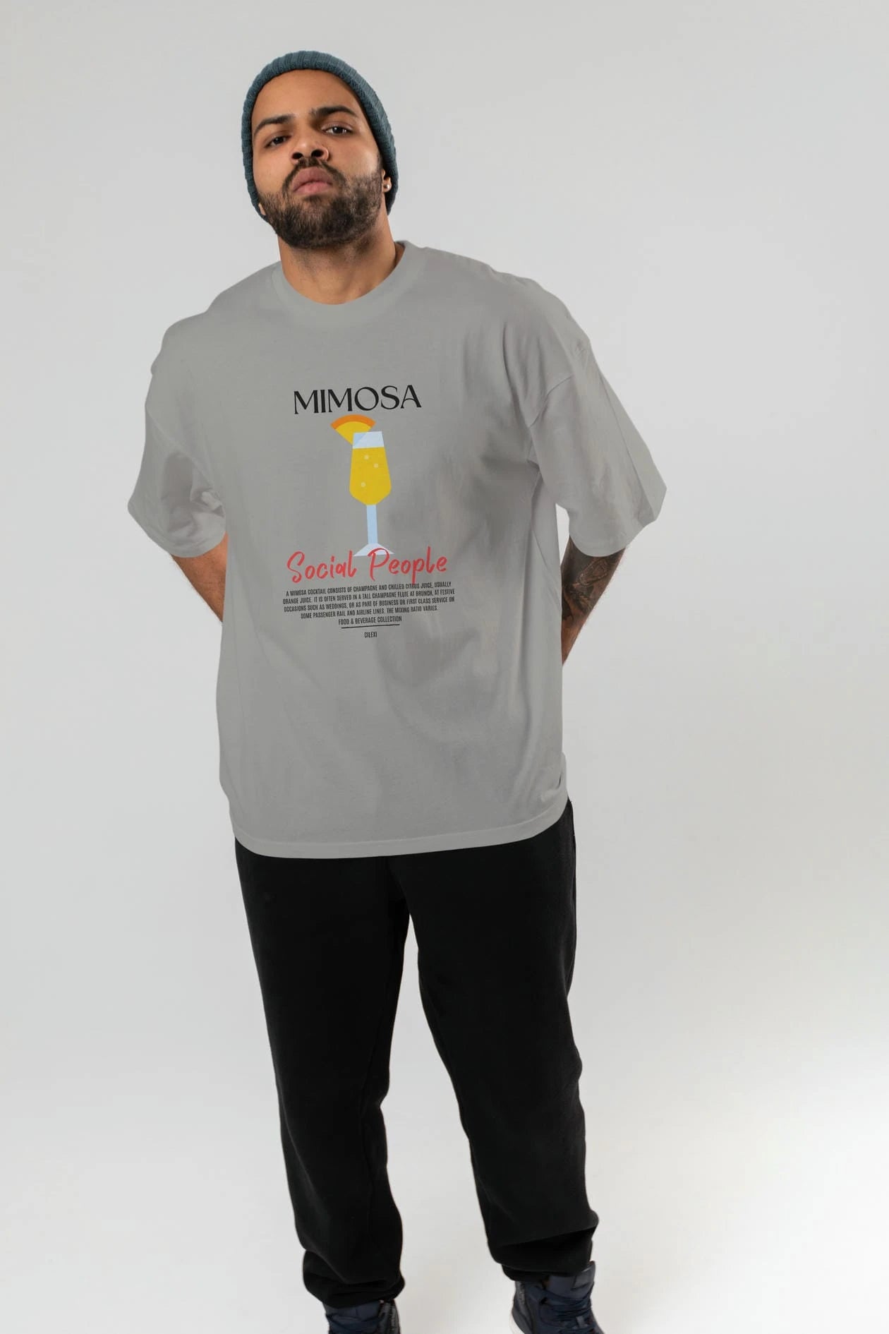 Mimosa Kokteyl Serisi ön Baskılı Oversize t-shirt Erkek Kadın %100 Pamuk Bisiklet Yaka tişort