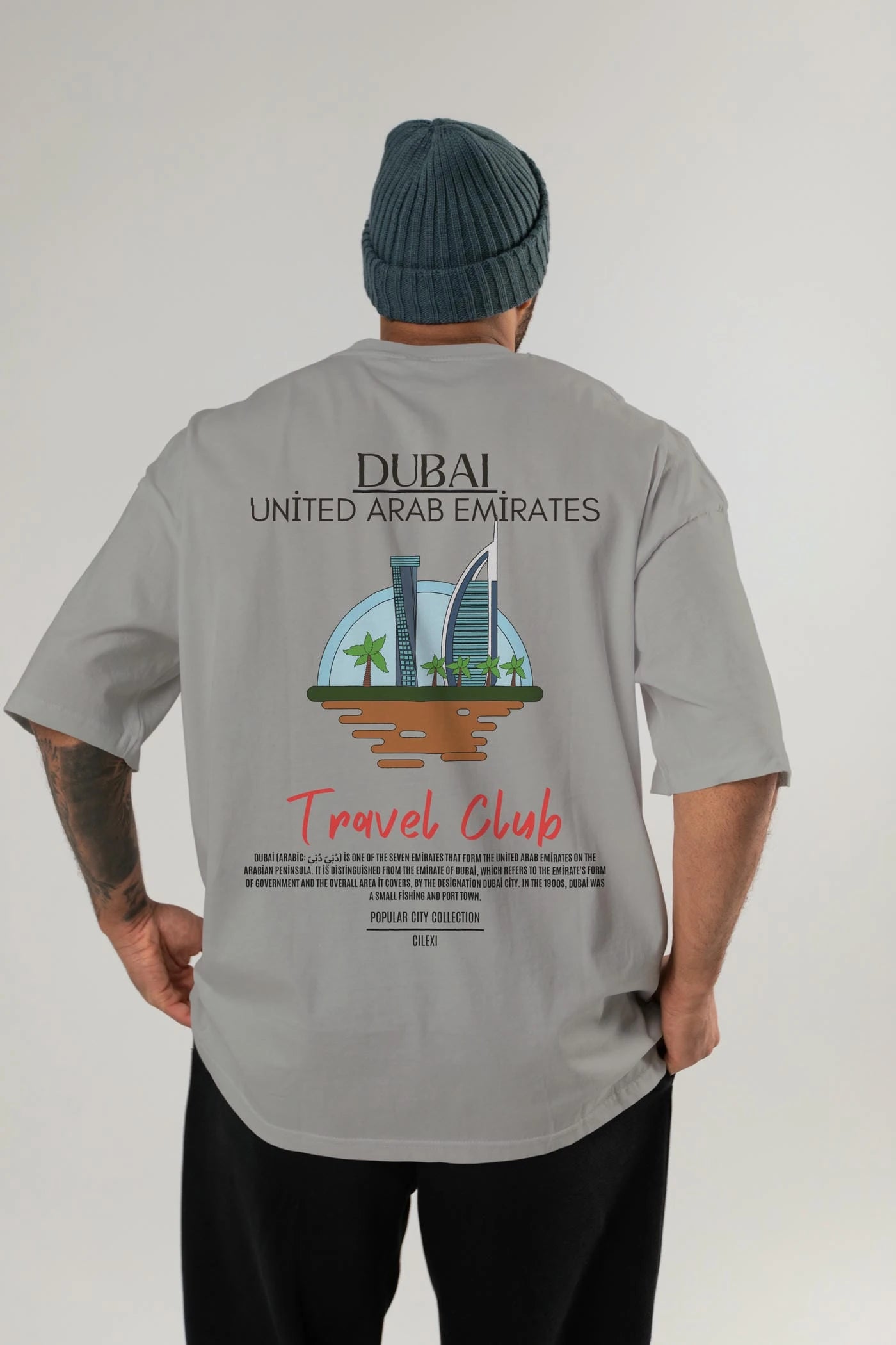 Dubai United Arab Emirates Arka Baskılı Oversize t-shirt Erkek Kadın Pamuk Bisiklet Yaka tişort