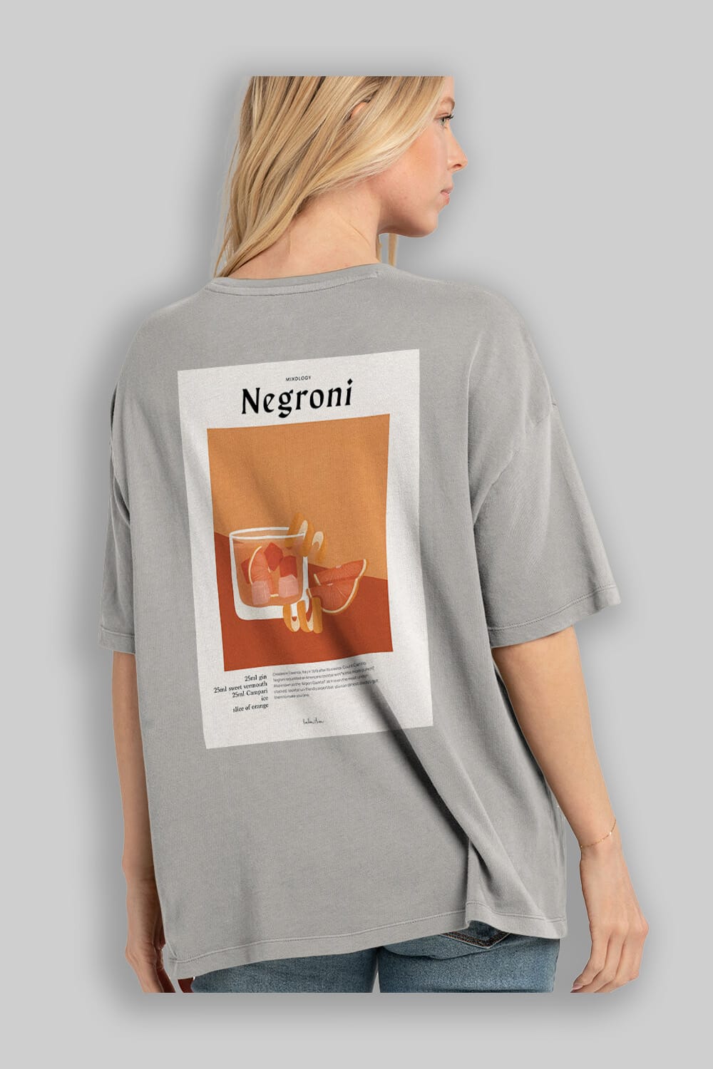 Mixology Negroni Arka Baskılı Oversize t-shirt Erkek Kadın Unisex %100 Pamuk Bisiklet Yaka tişort