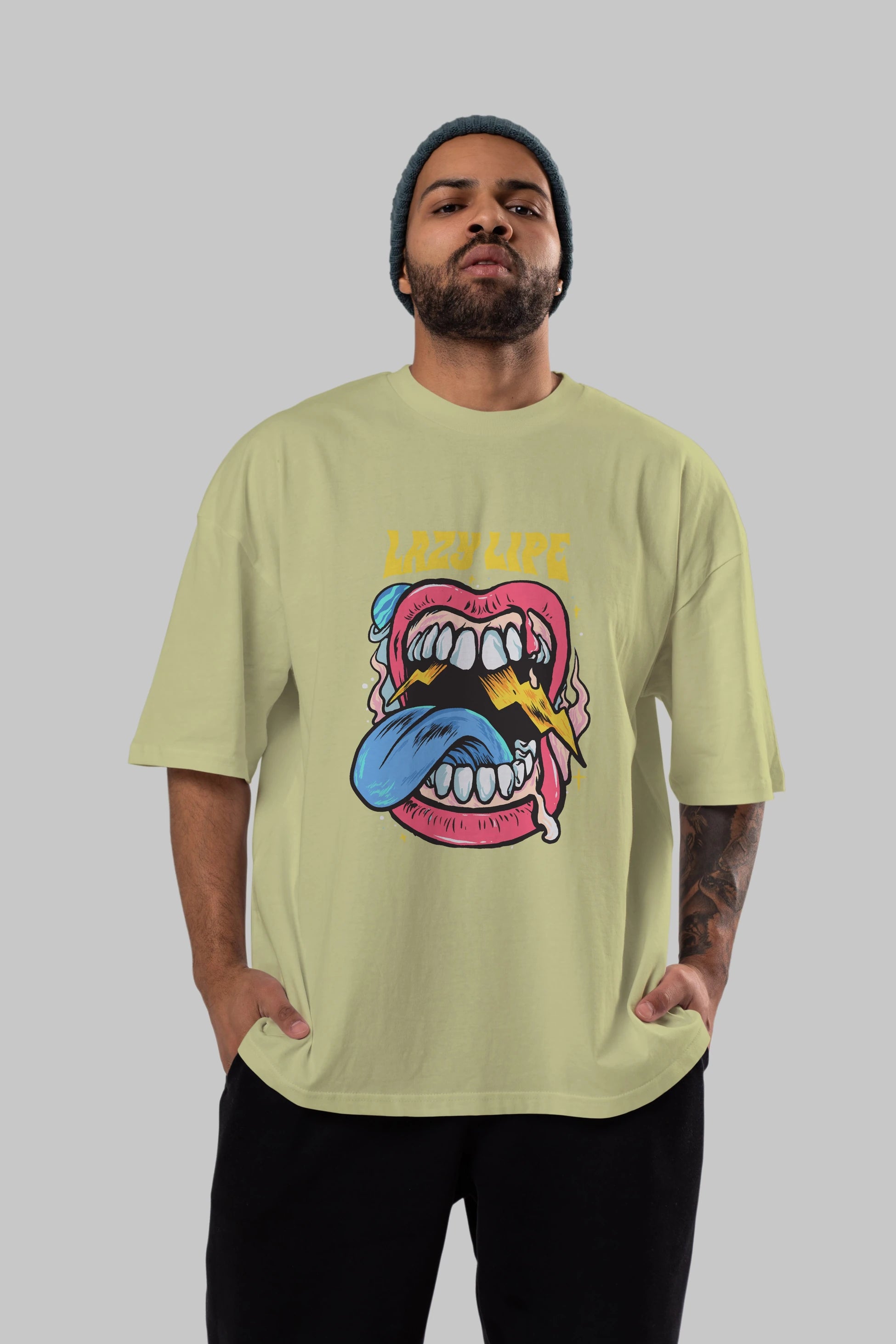 Lazy Lipe Ön Baskılı Oversize t-shirt Erkek Kadın Unisex