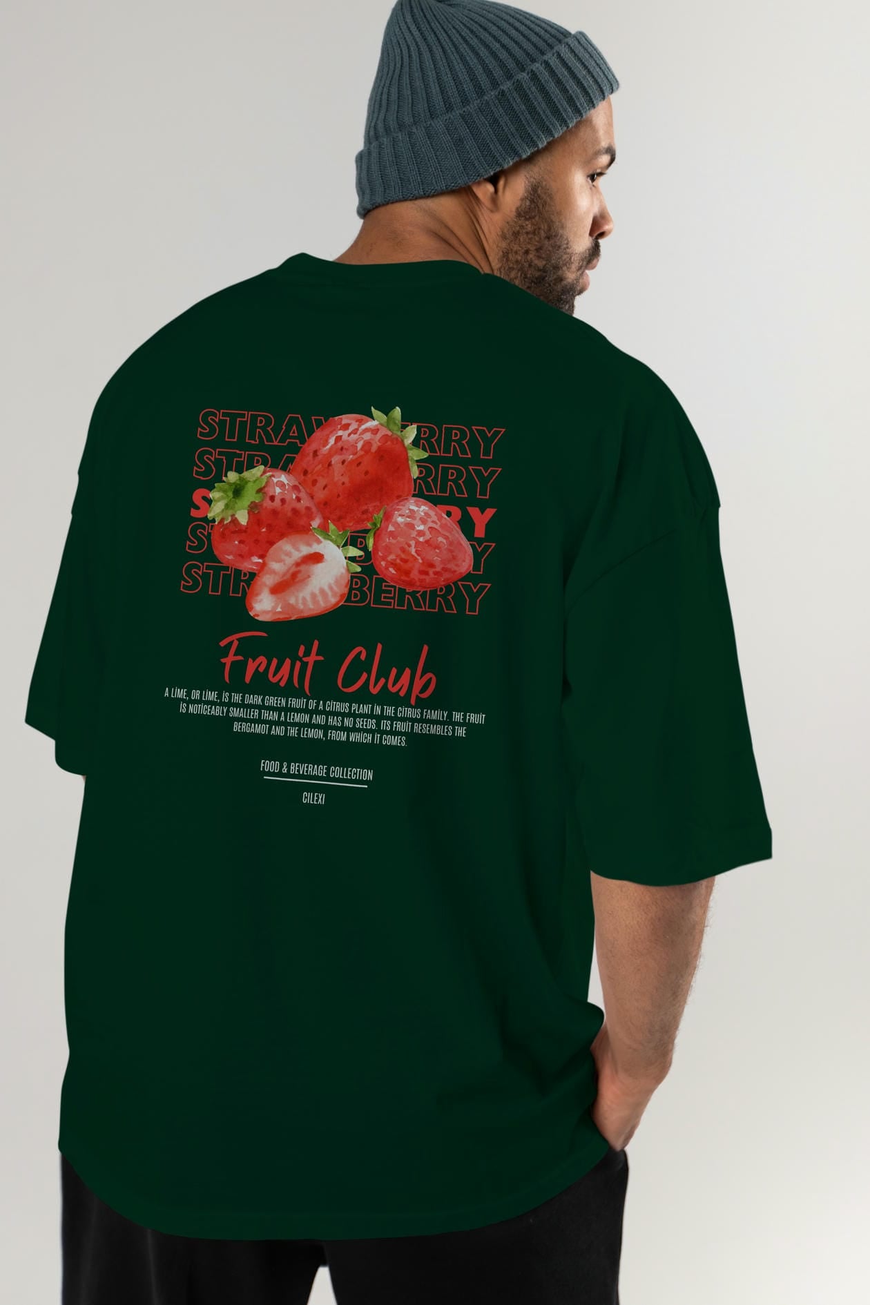 Strawberry Arka Baskılı Oversize t-shirt Erkek Kadın Pamuk Bisiklet Yaka tişort