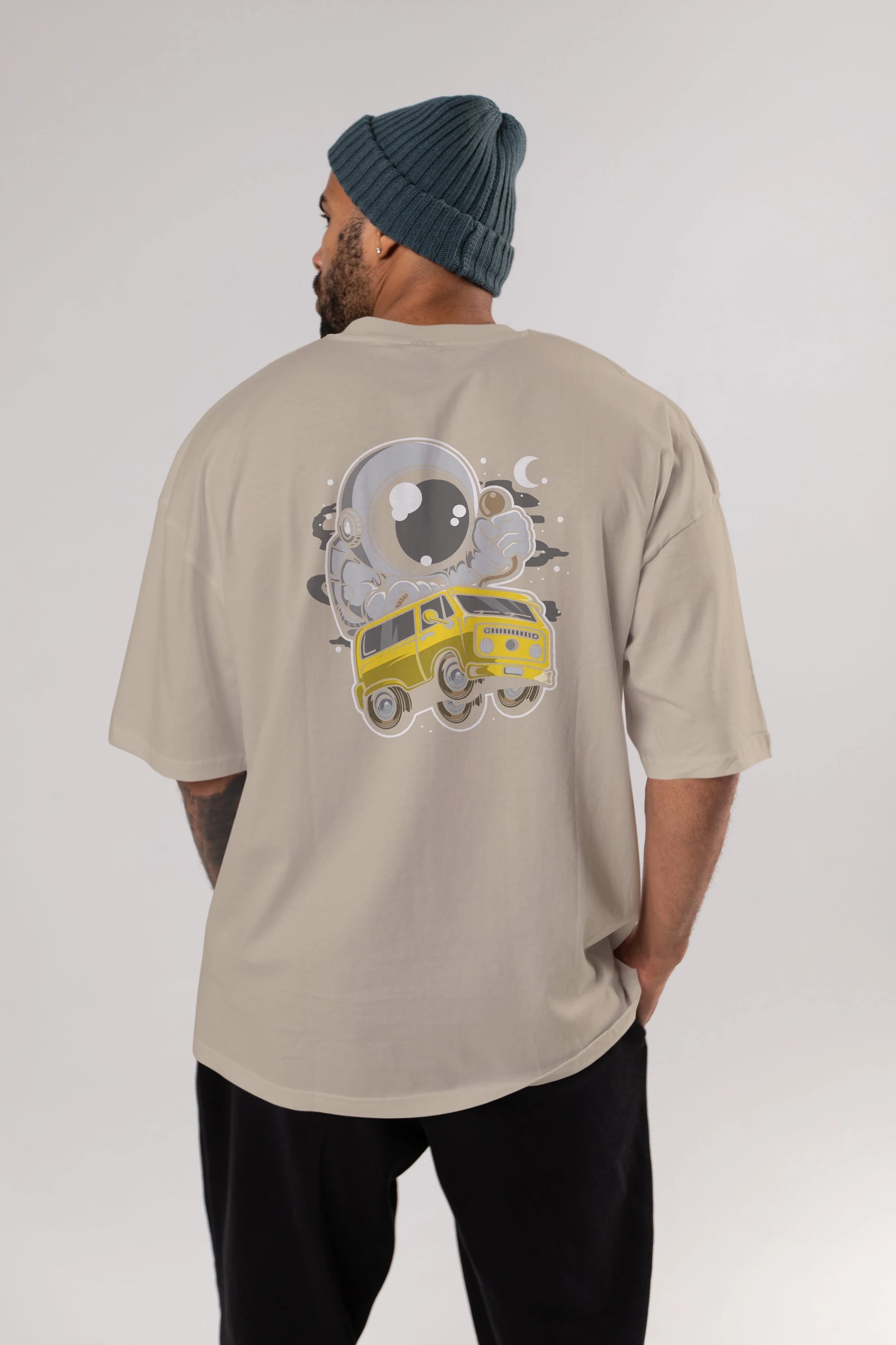 Astronaut Car Racer Arka Baskılı Oversize t-shirt Erkek Kadın Unisex