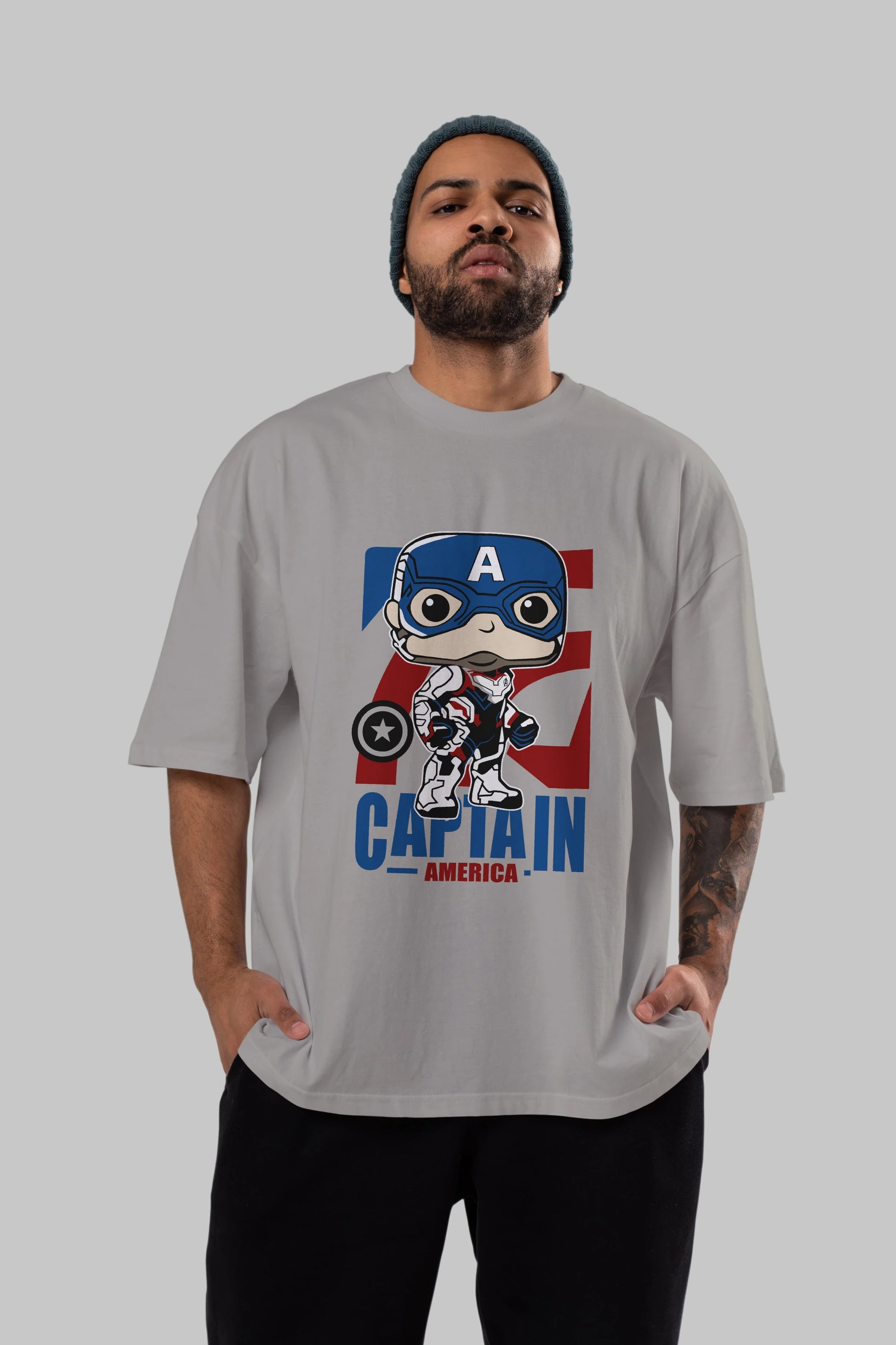 Captain America Ön Baskılı Oversize t-shirt Erkek Kadın Unisex %100 Pamuk Bisiklet Yaka tişort