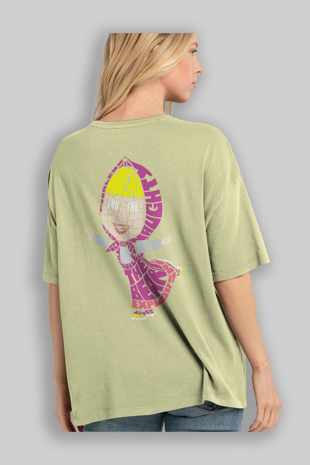 Masha And The Bear Arka Baskılı Oversize t-shirt %100 pamuk Erkek Kadın Unisex