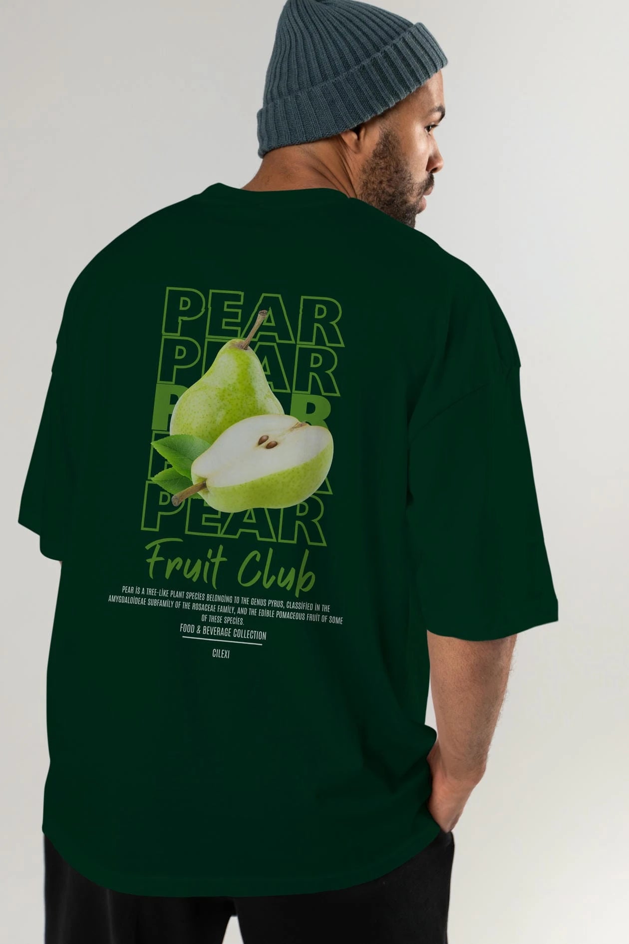 Pear Arka Baskılı Oversize t-shirt Erkek Kadın Pamuk Bisiklet Yaka tişort