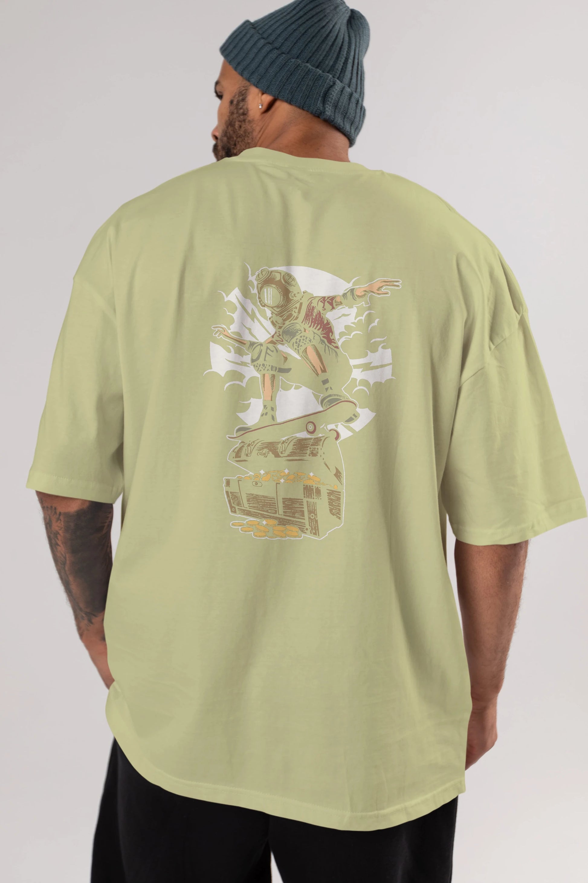 Diver Skater Treasure Arka Baskılı Oversize t-shirt Erkek Kadın Unisex %100 Pamuk