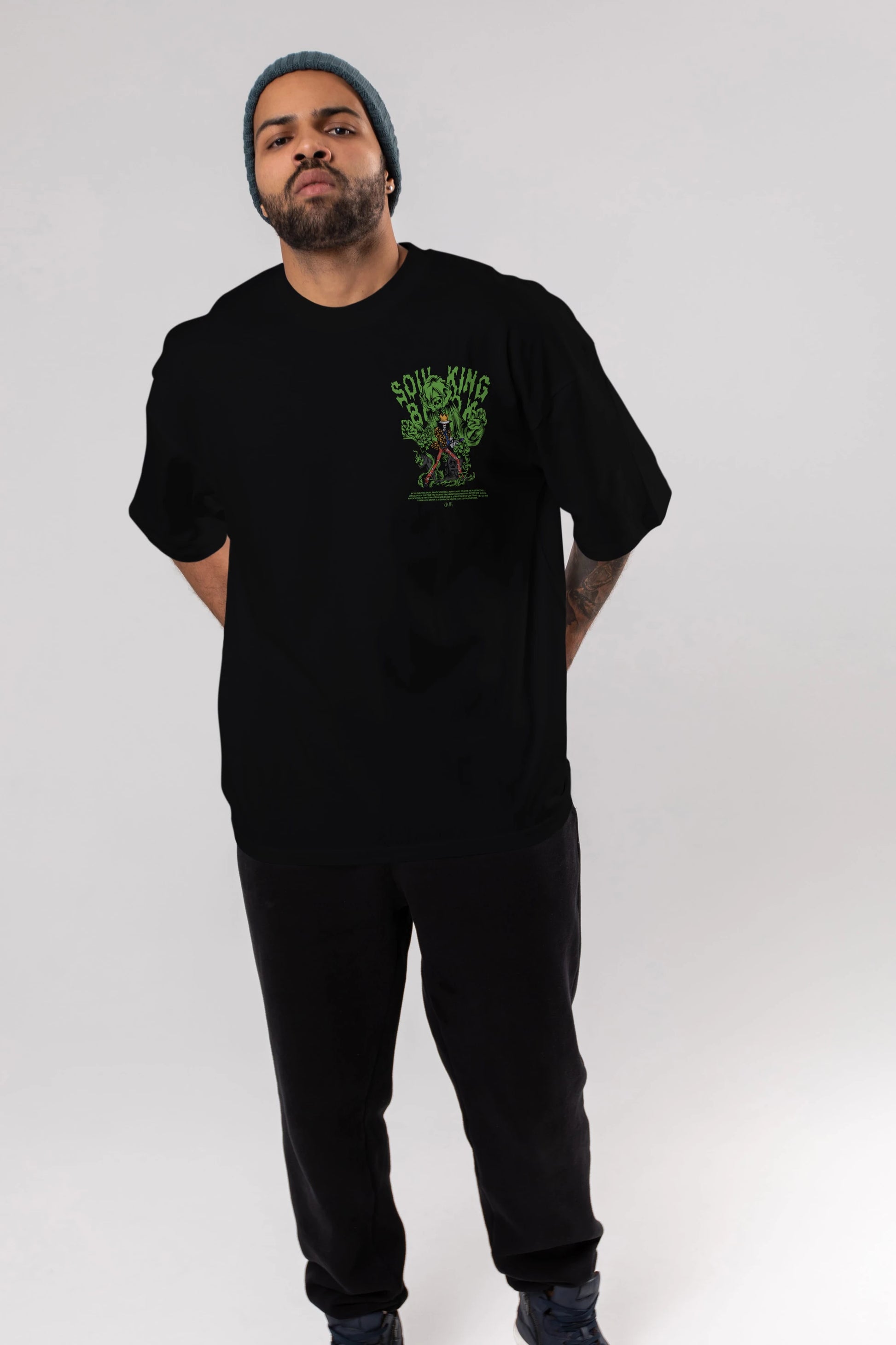 Soul King Brook Ön Sol Baskılı Oversize t-shirt Erkek Kadın Unisex %100 Pamuk Bisiklet Yaka tişort
