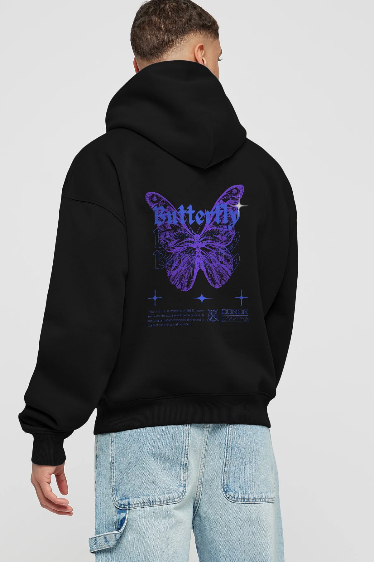 Butterfly Streetwear Arka Baskılı Oversize Hoodie Kapüşonlu Sweatshirt Erkek Kadın Unisex