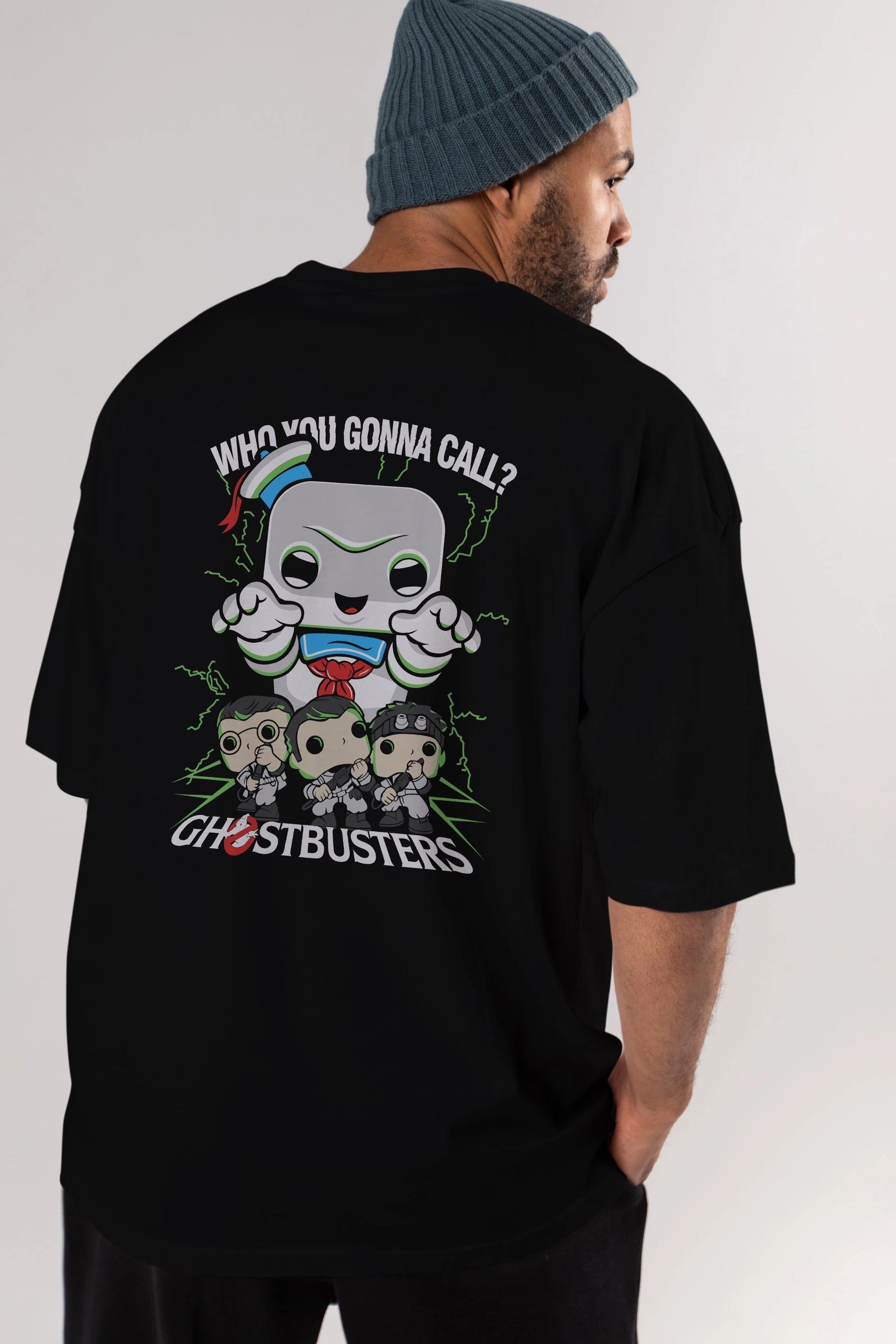 Ghostbusters Arka Baskılı Oversize t-shirt Erkek Kadın Unisex %100 Pamuk Bisiklet Yaka tişort