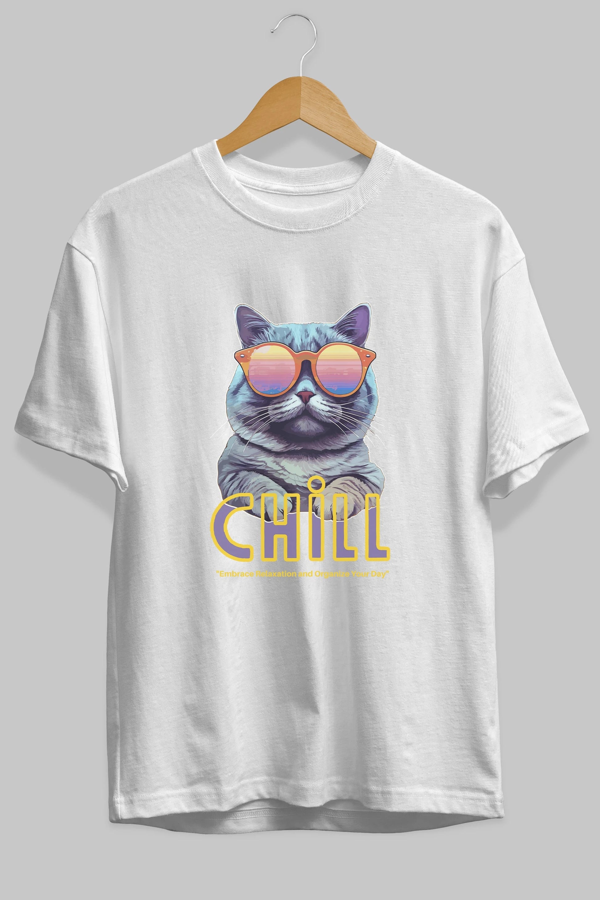Chill Cat Ön Baskılı Oversize t-shirt Erkek Kadın Unisex