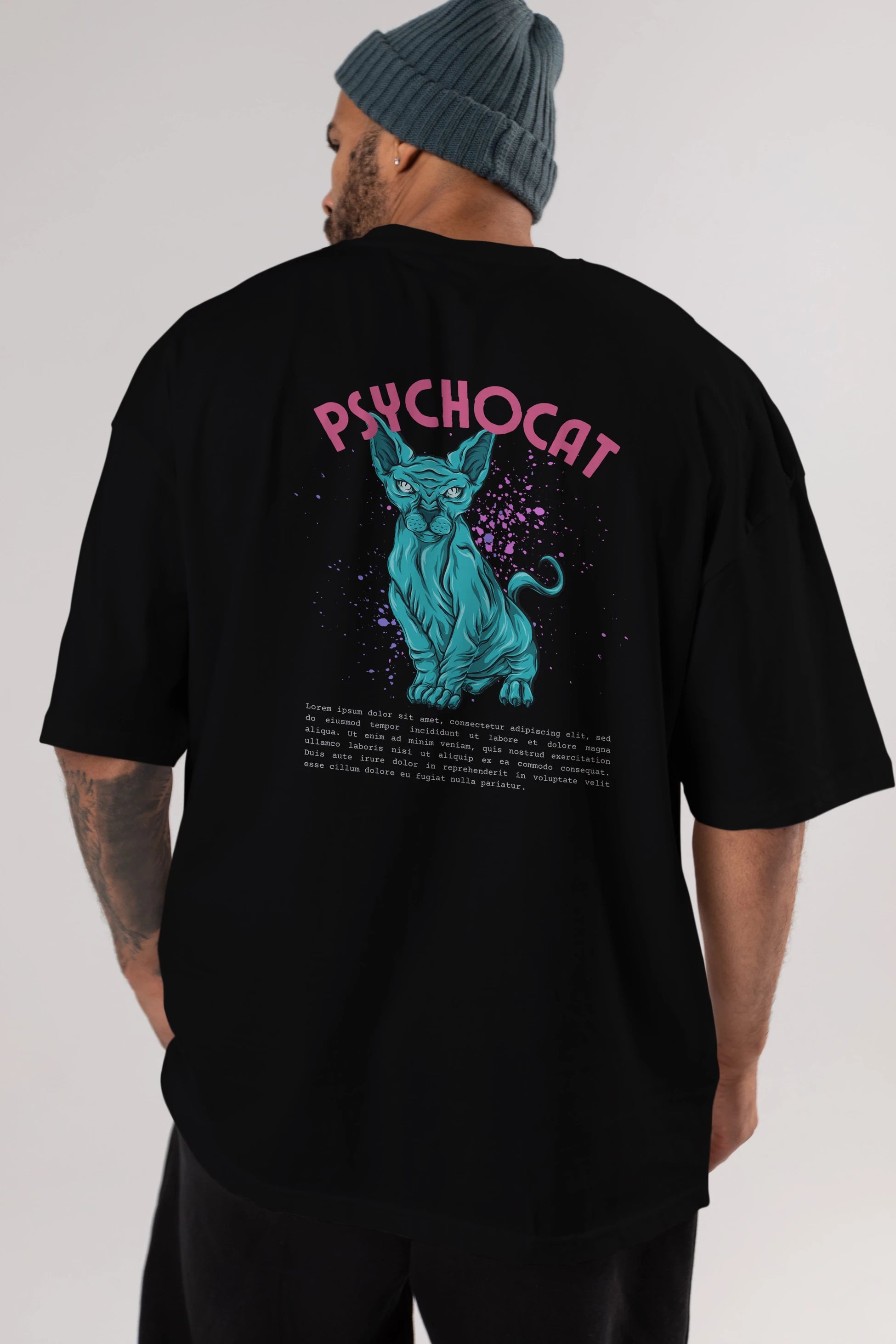 Psychocat Arka Baskılı Oversize t-shirt Erkek Kadın Unisex