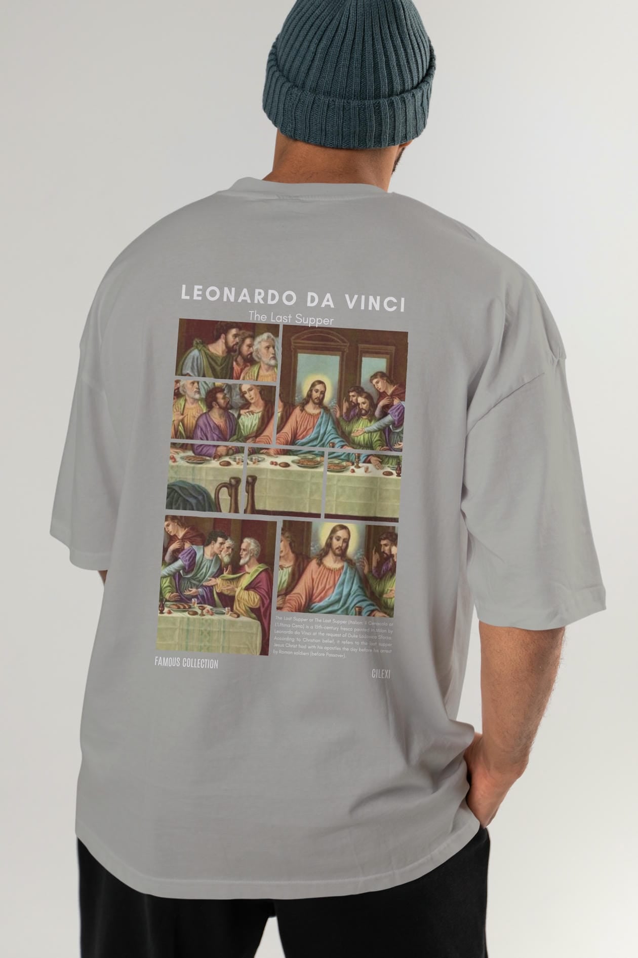 Leonardo Da Vinci Arka Baskılı Oversize t-shirt Erkek Kadın Bisiklet Yaka Pamuk tişort