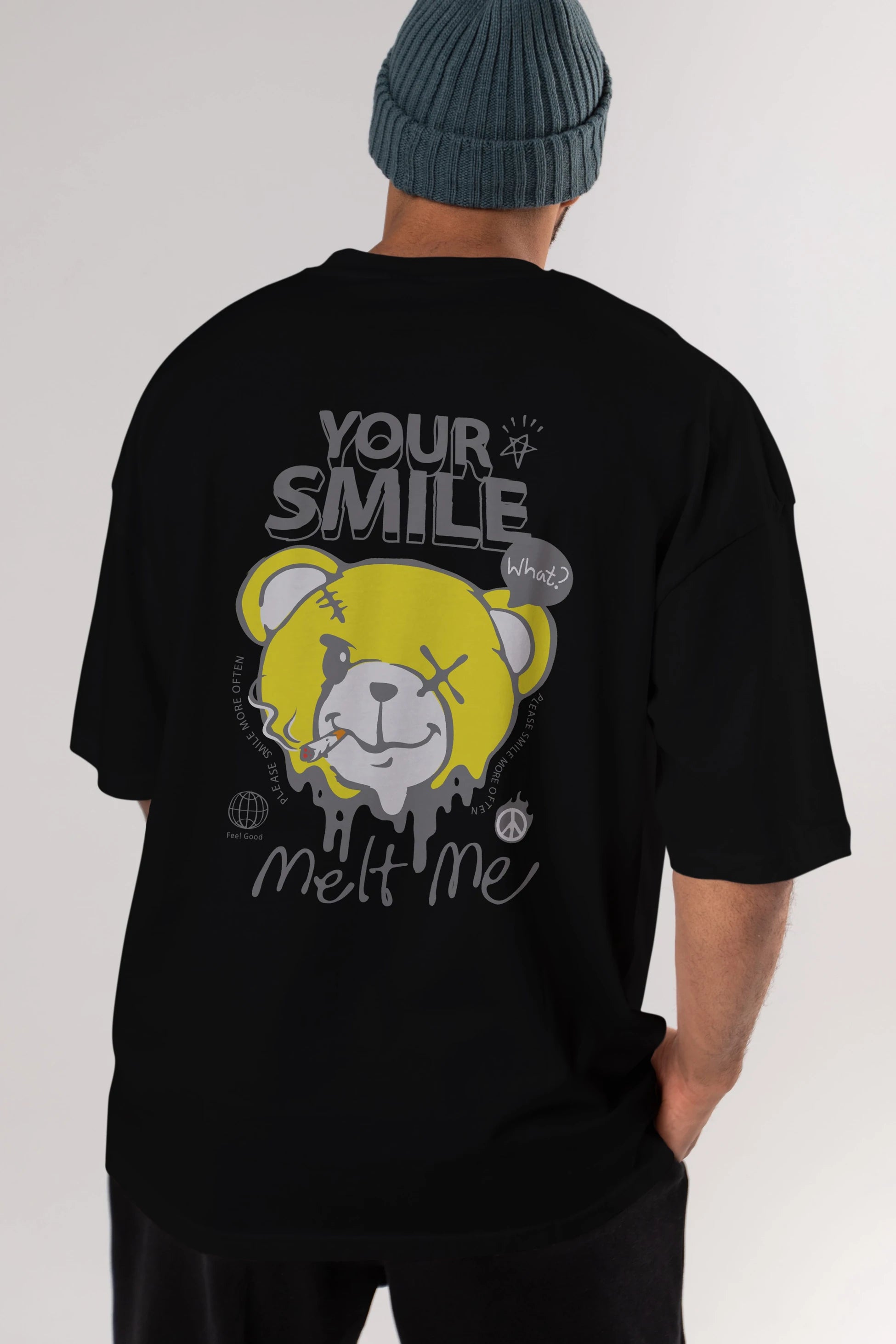 Your Smile Bear Arka Baskılı Oversize t-shirt Erkek Kadın Unisex