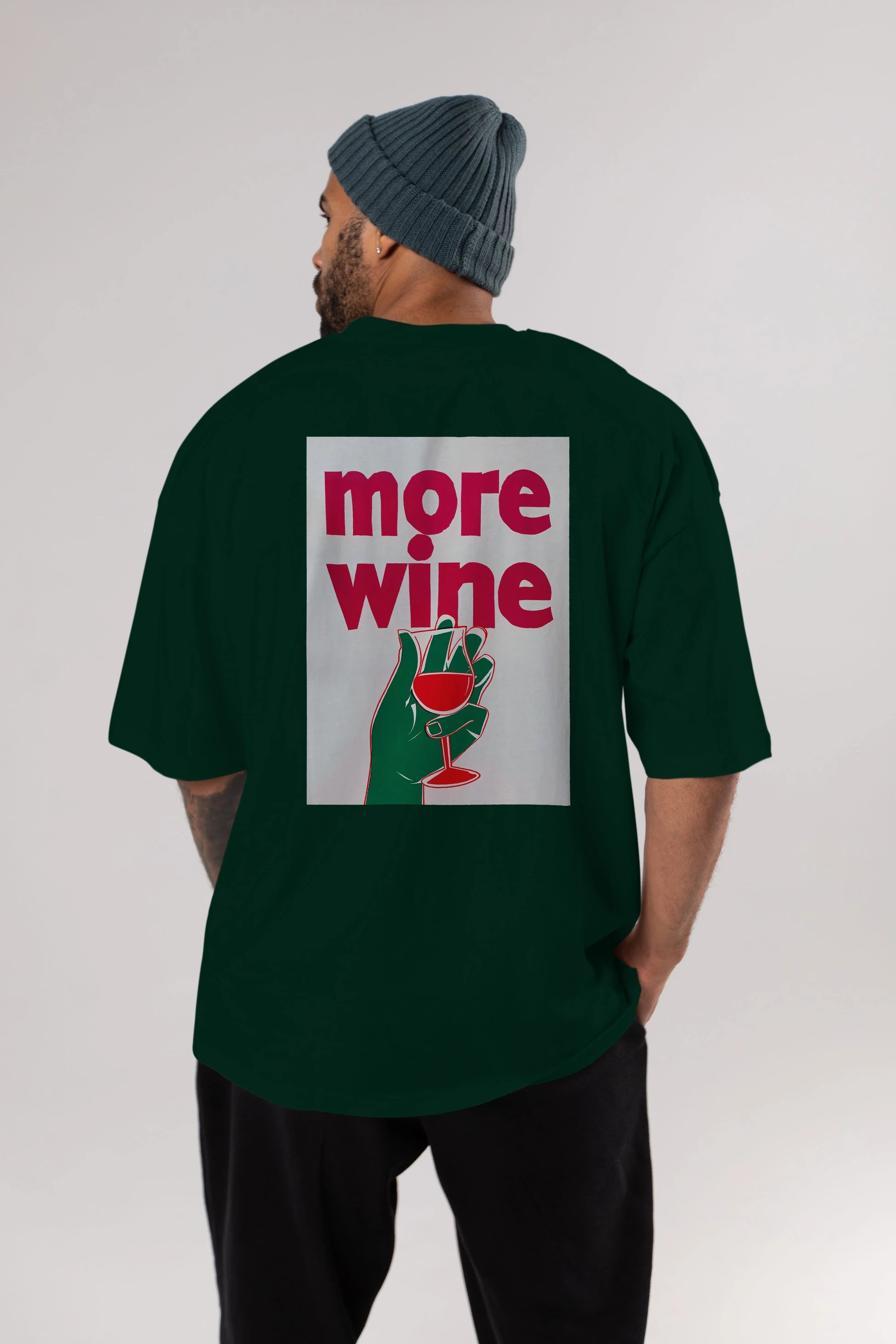 More Wine 3 Arka Baskılı Oversize t-shirt Erkek Kadın Unisex %100 Pamuk Bisiklet Yaka tişort
