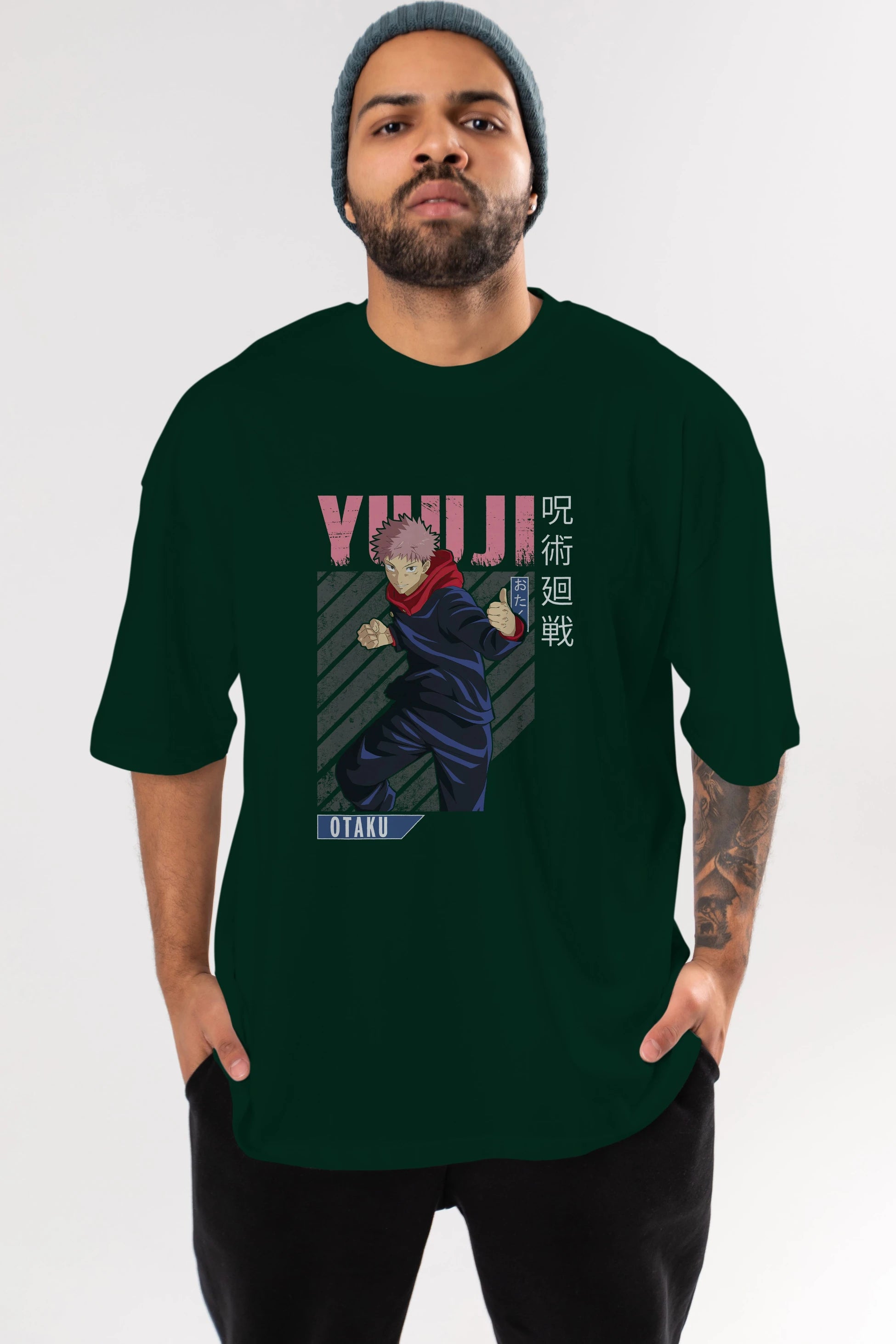 Yuuji Itadori Anime Ön Baskılı Oversize t-shirt %100 pamuk Erkek Kadın Unisex