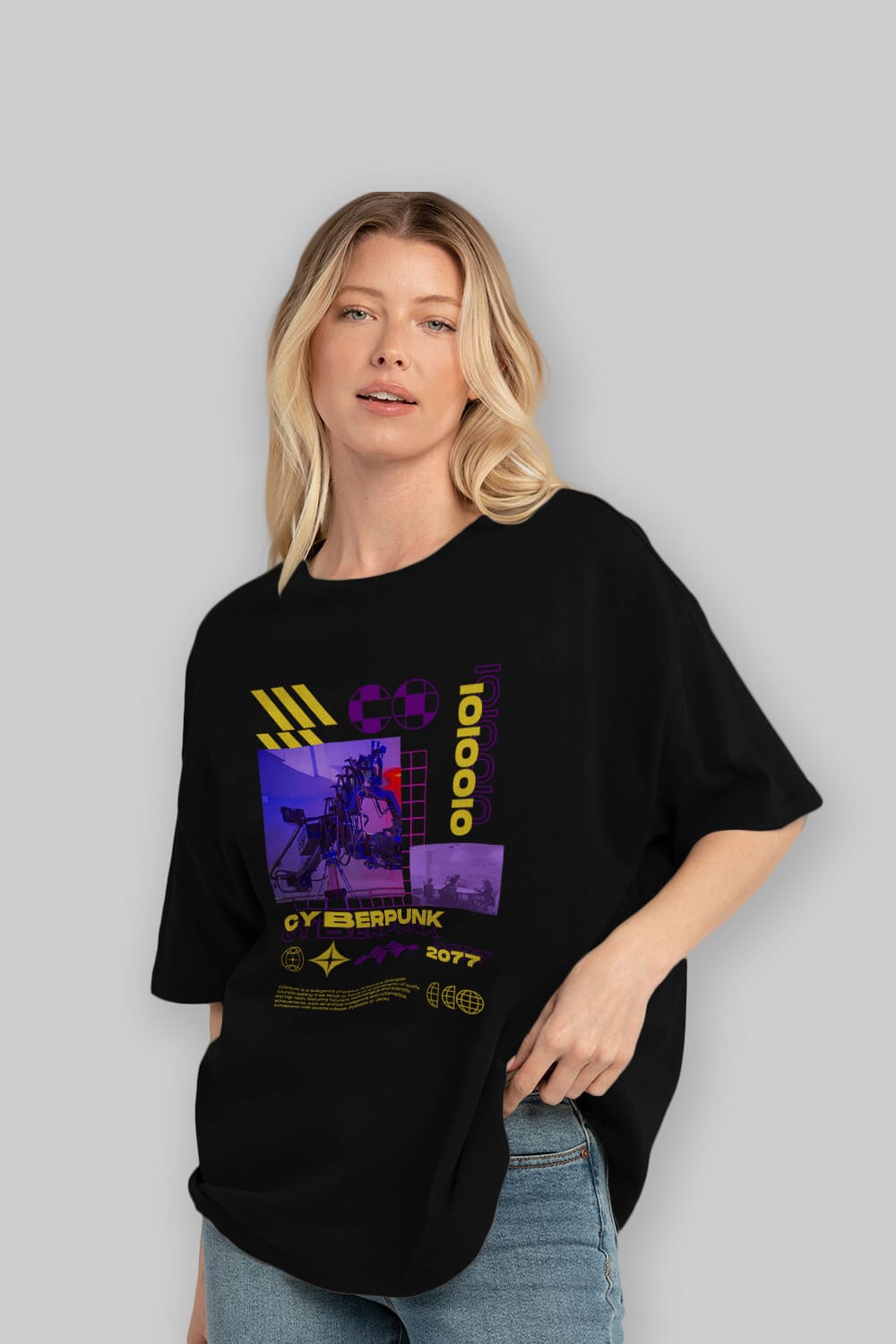 Cyberpunk Yazılı Ön Baskılı Oversize t-shirt Erkek Kadın Unisex