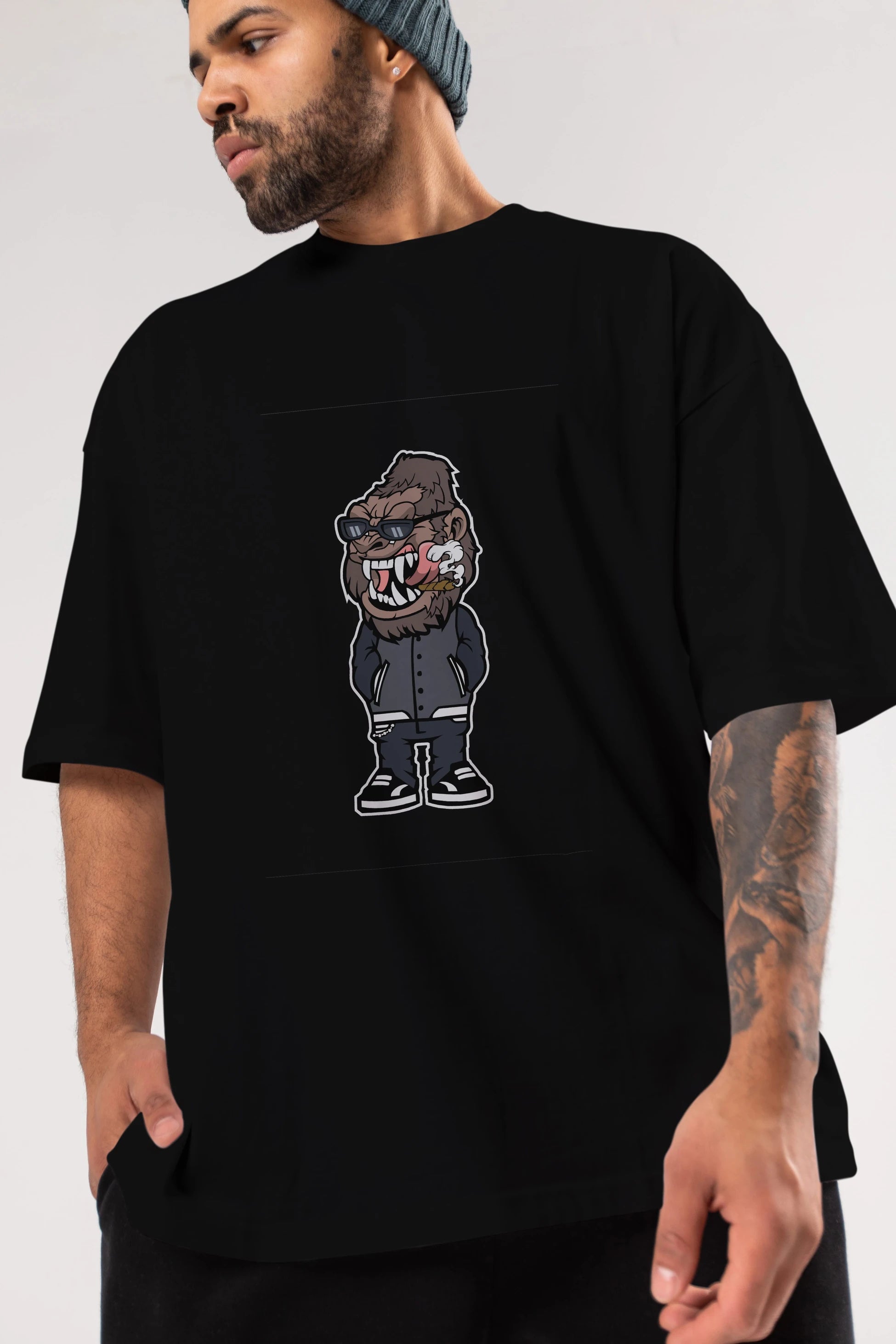Gorilla Street Style Ön Baskılı Oversize t-shirt Erkek Kadın Unisex %100 Pamuk tişort