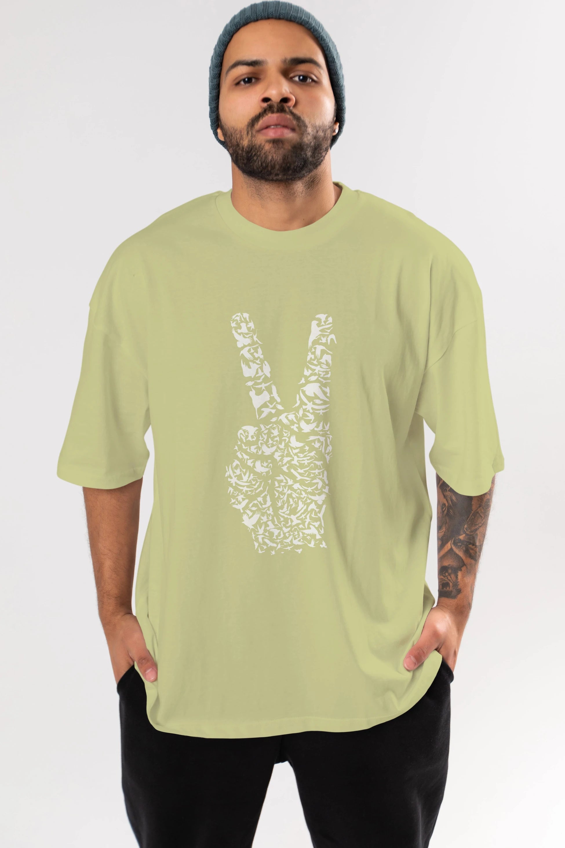 Peace Ön Baskılı Oversize t-shirt %100 pamuk Erkek Kadın Unisex