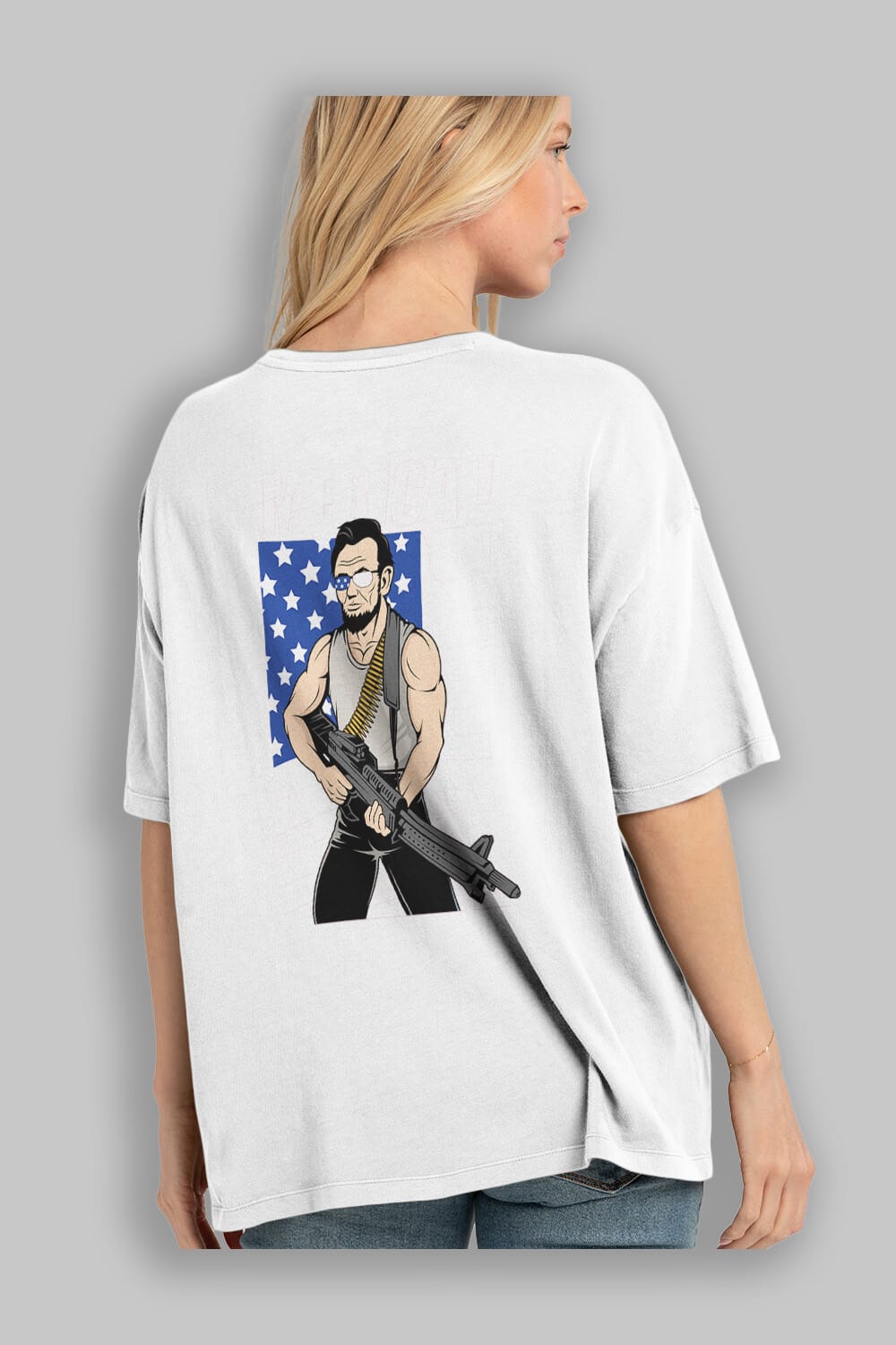 Lincoln Rambo Arka Baskılı Oversize t-shirt Erkek Kadın Unisex %100 Pamuk tişort