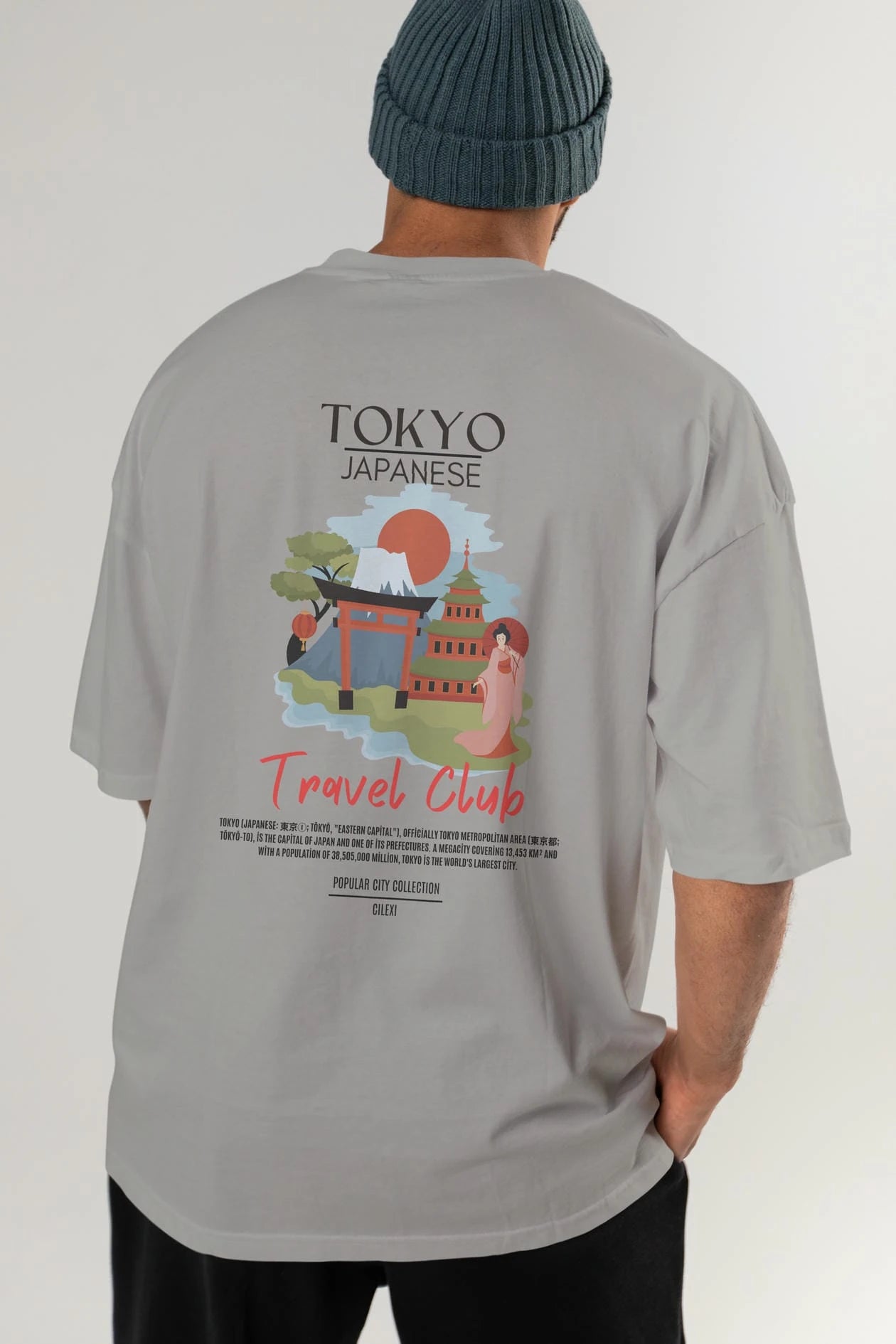 Tokyo Japanese Arka Baskılı Oversize t-shirt Erkek Kadın Pamuk Bisiklet Yaka tişort