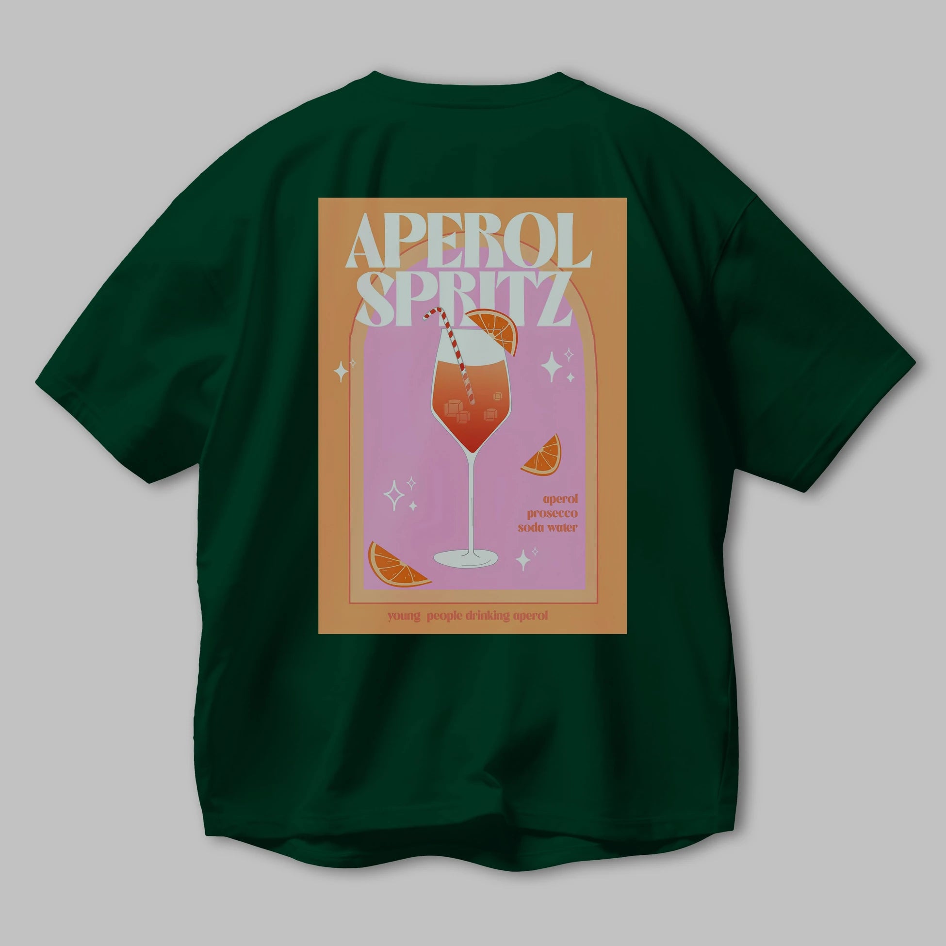 Aperol Spritz 2 Arka Baskılı Oversize t-shirt Erkek Kadın Unisex %100 Pamuk Bisiklet Yaka tişort