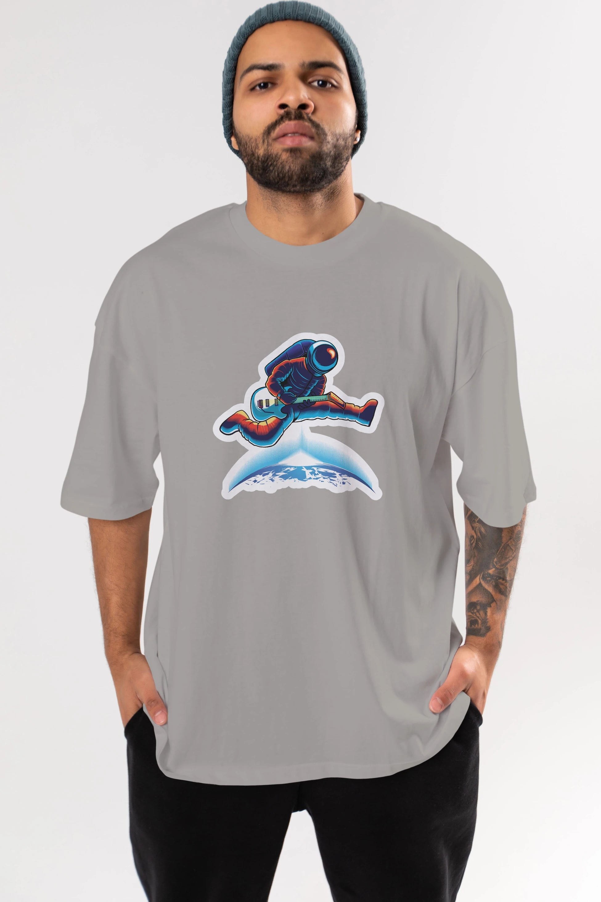 Astroguitar Sticker Ön Baskılı Oversize t-shirt Erkek Kadın Unisex