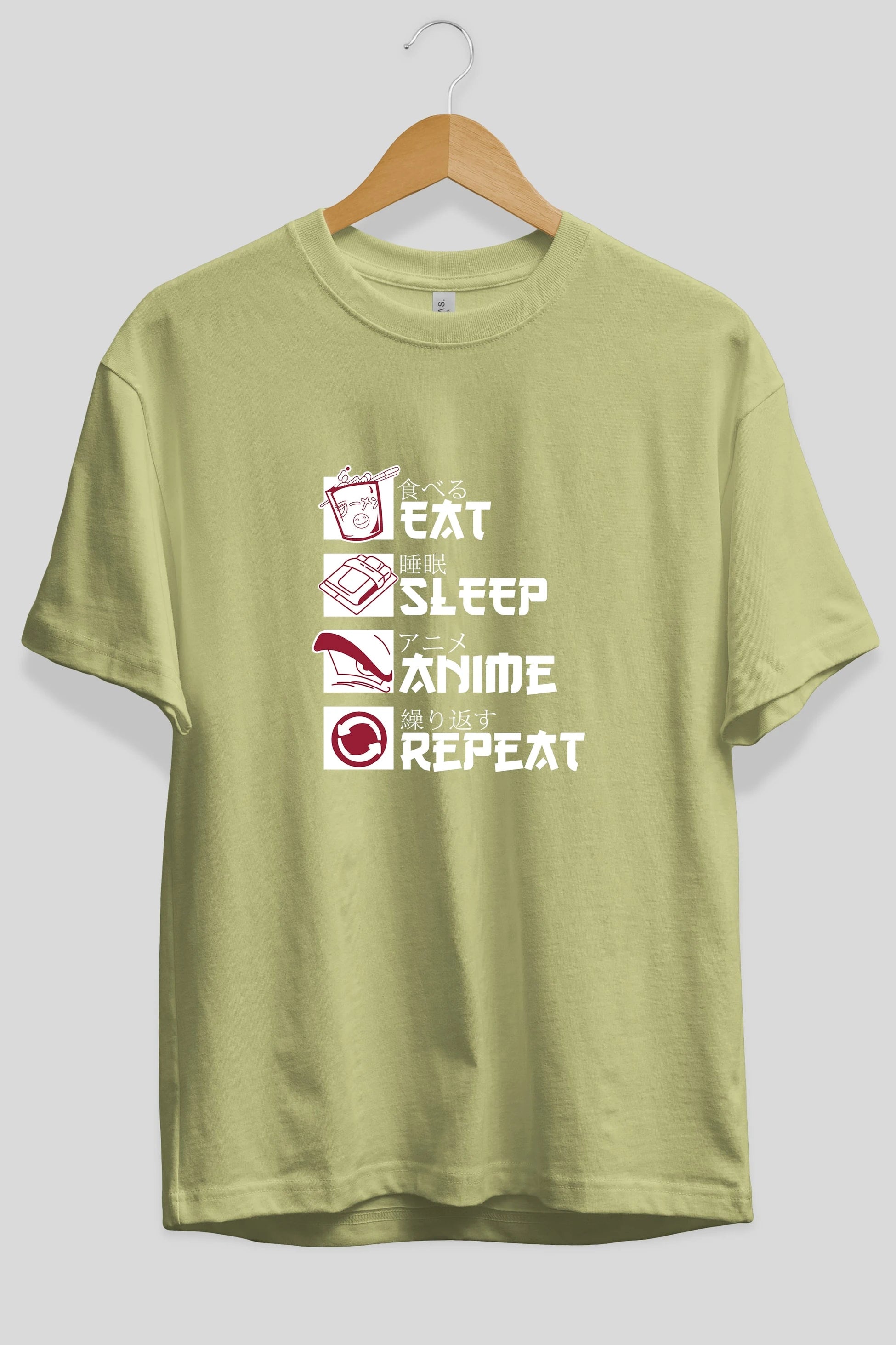 Eat, Sleep, Anime, Repeat Anime Ön Baskılı Oversize t-shirt %100 pamuk Erkek Kadın Unisex