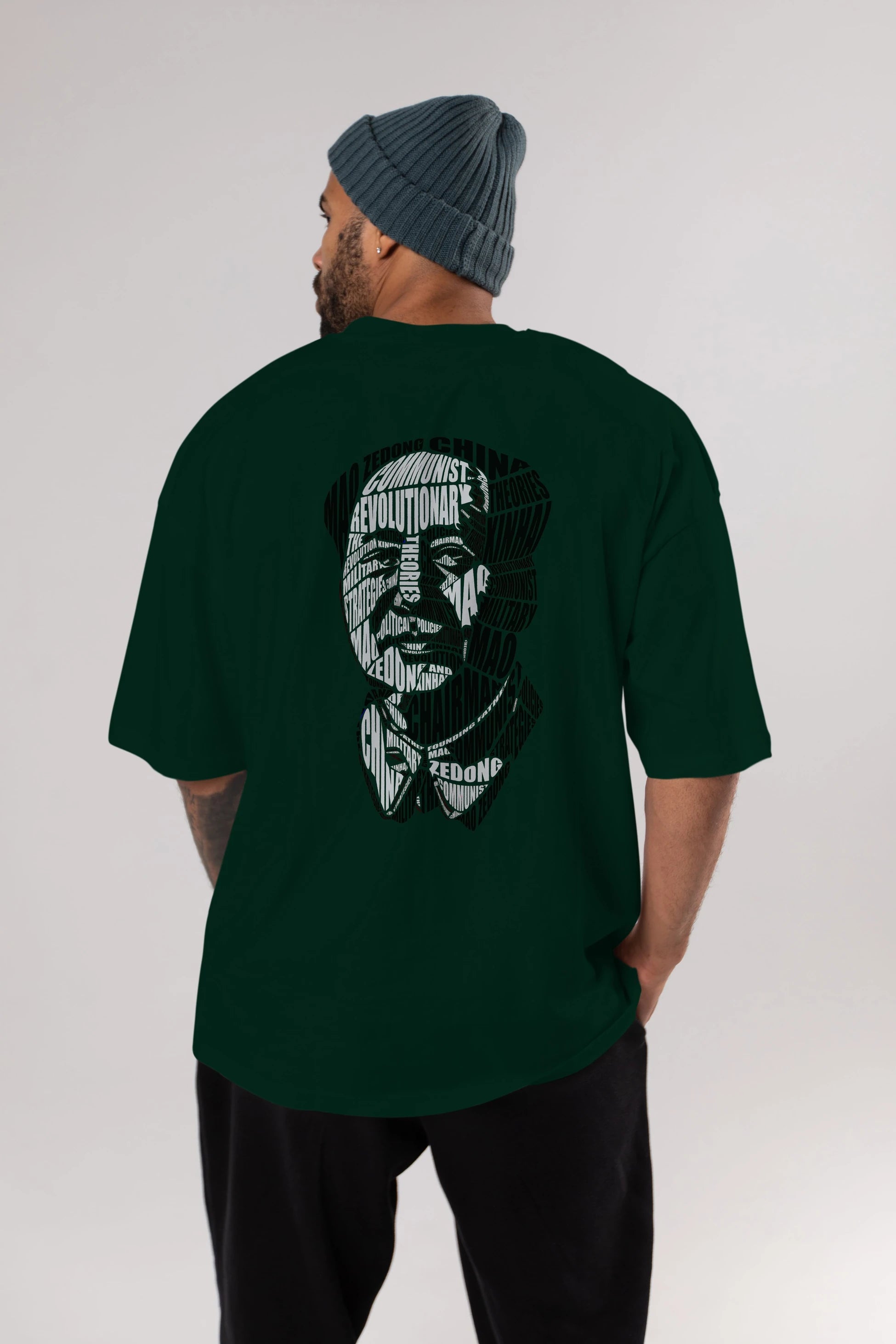 Mao Zedong Calligram Arka Baskılı Oversize t-shirt %100 pamuk Erkek Kadın Unisex