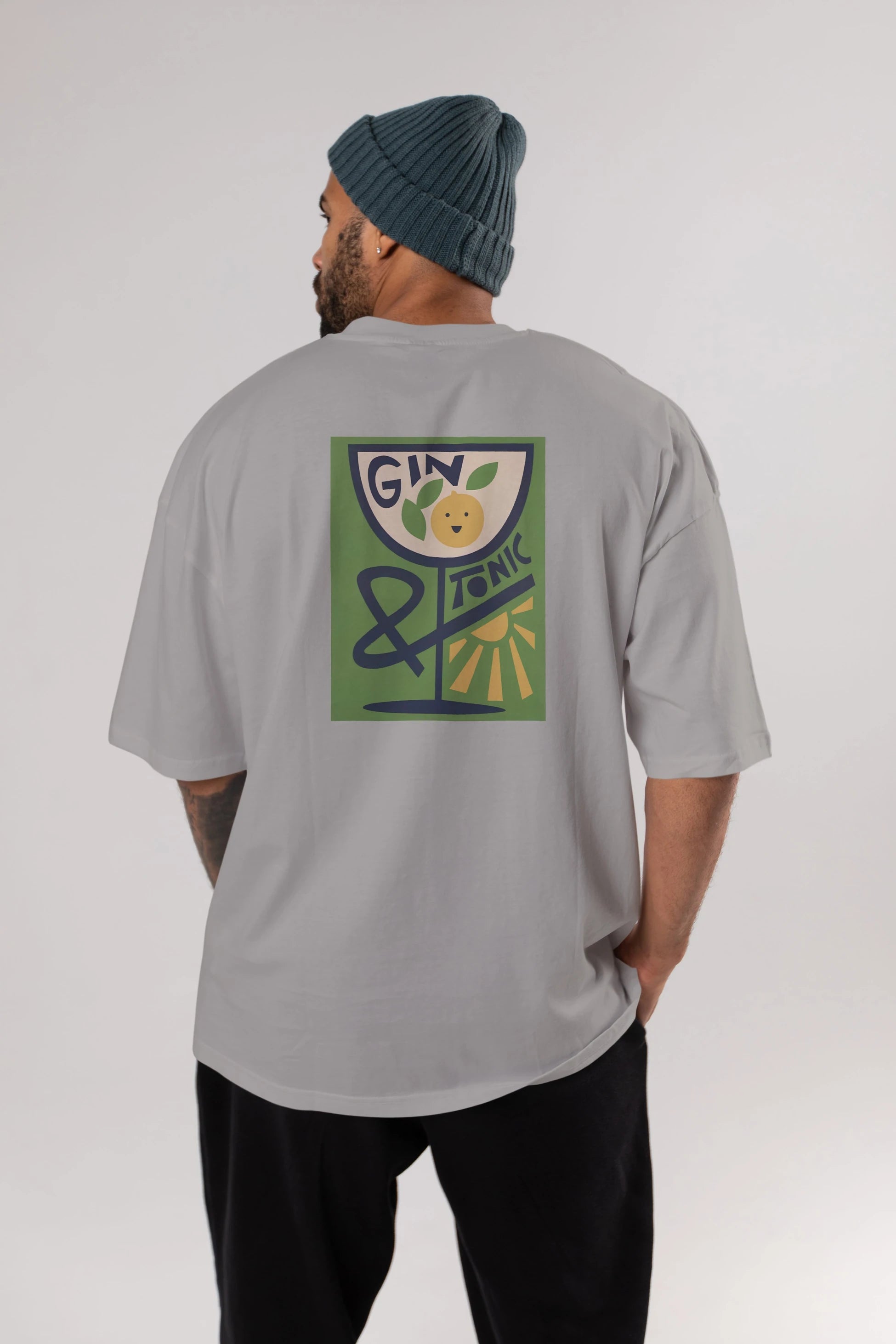 Gin Tonic 3 Arka Baskılı Oversize t-shirt Erkek Kadın Unisex %100 Pamuk Bisiklet Yaka tişort