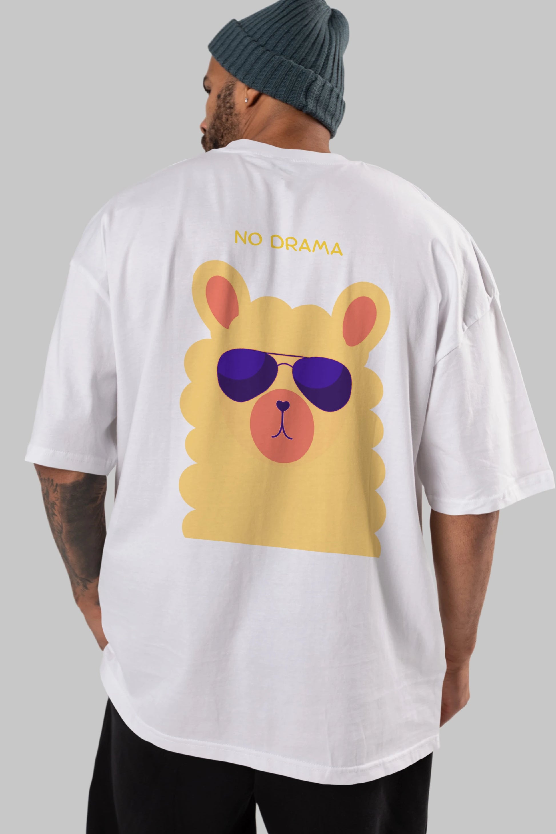 No Drama Yazılı Lama Arka Baskılı Oversize t-shirt Erkek Kadın Unisex