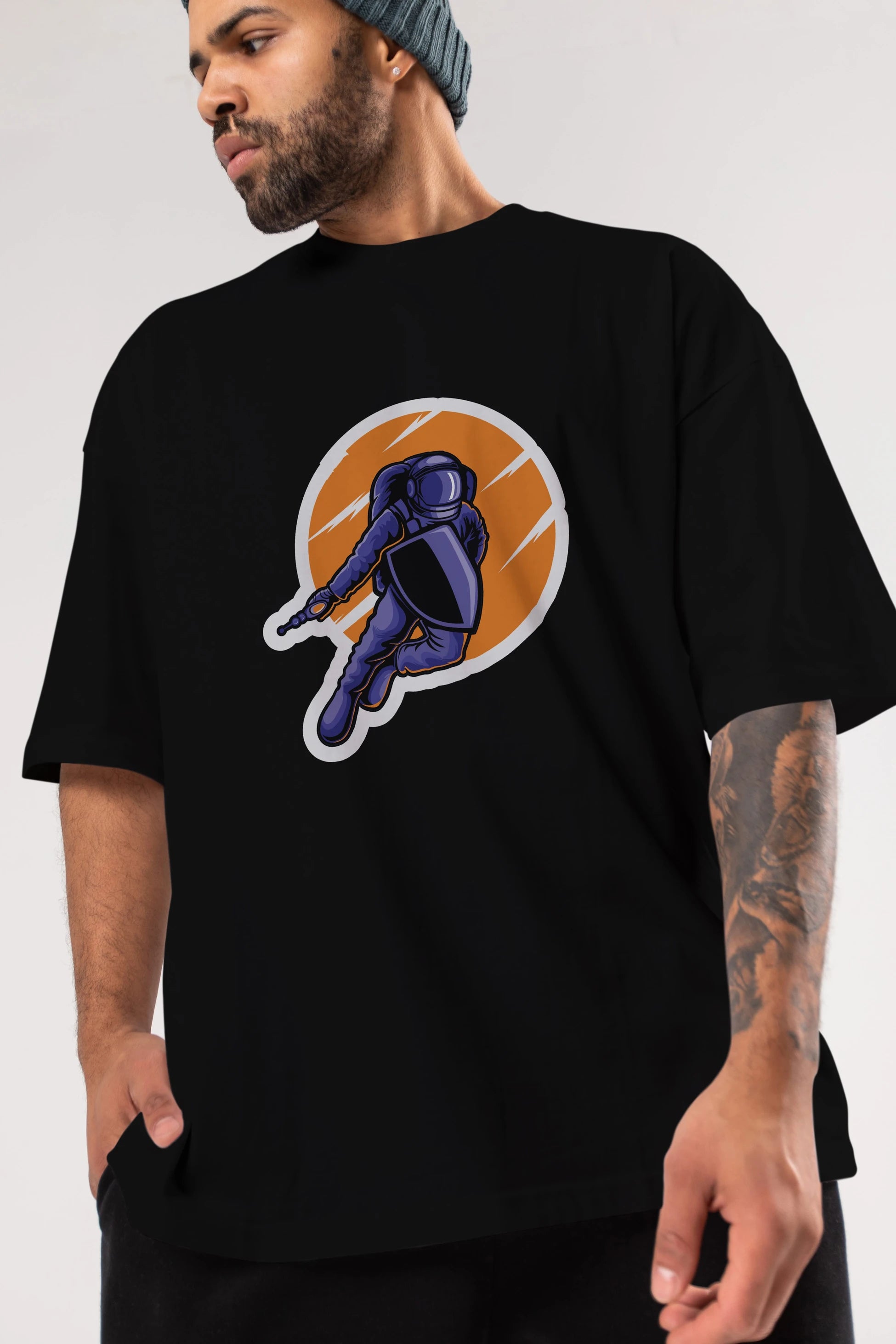 Astro Wars Sticker Ön Baskılı Oversize t-shirt Erkek Kadın Unisex