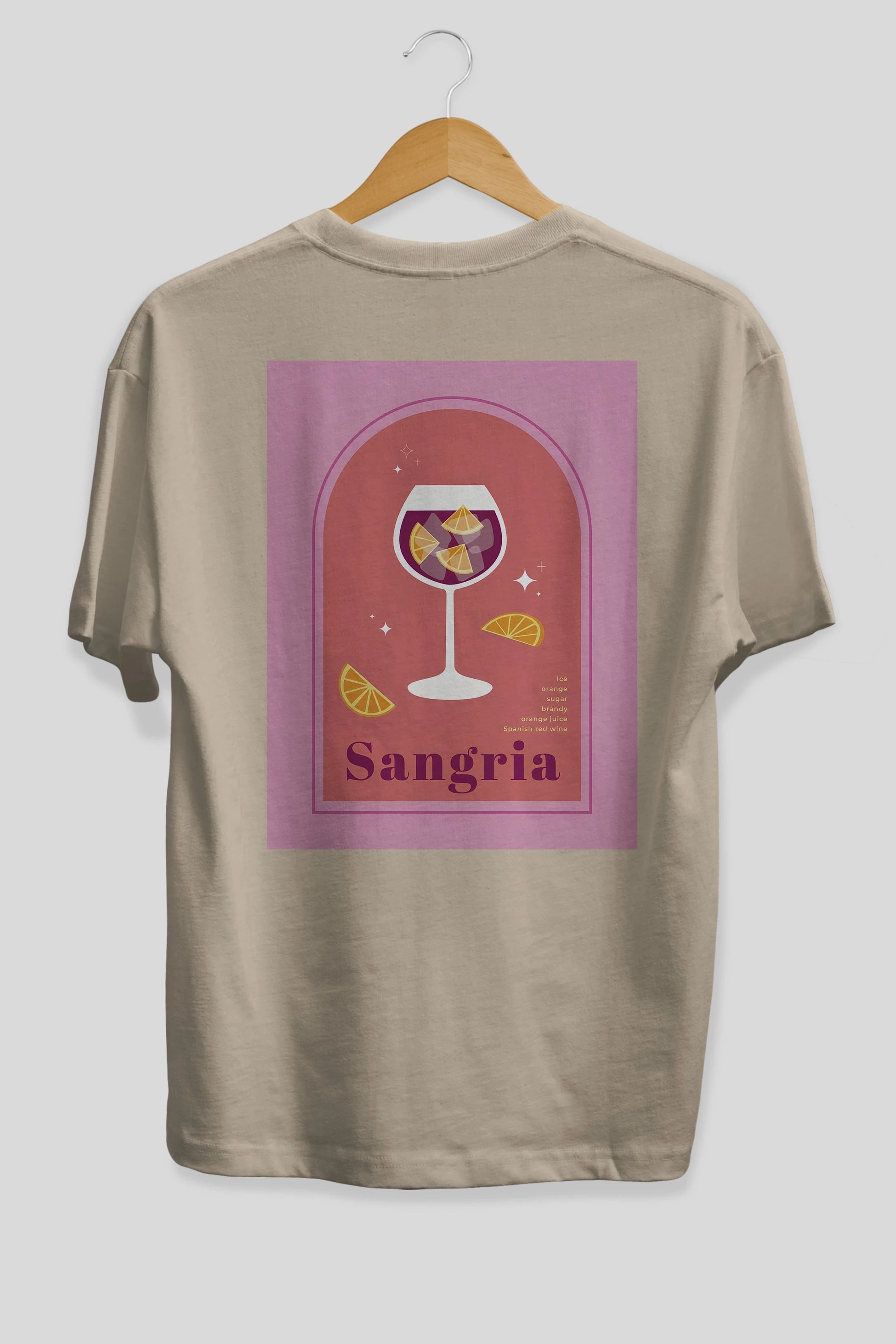 Sangria Arka Baskılı Oversize t-shirt Erkek Kadın Unisex %100 Pamuk Bisiklet Yaka tişort