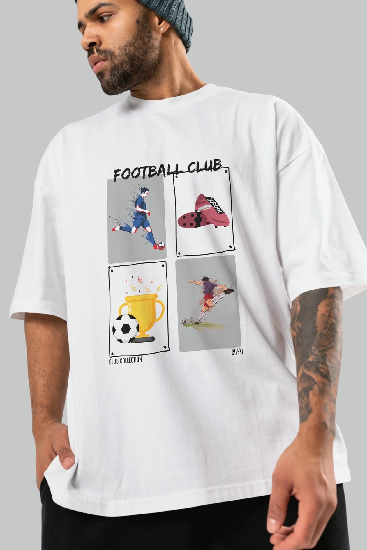 Football Club ön Baskılı Oversize t-shirt Erkek Kadın %100 Pamuk Bisiklet Yaka tişort