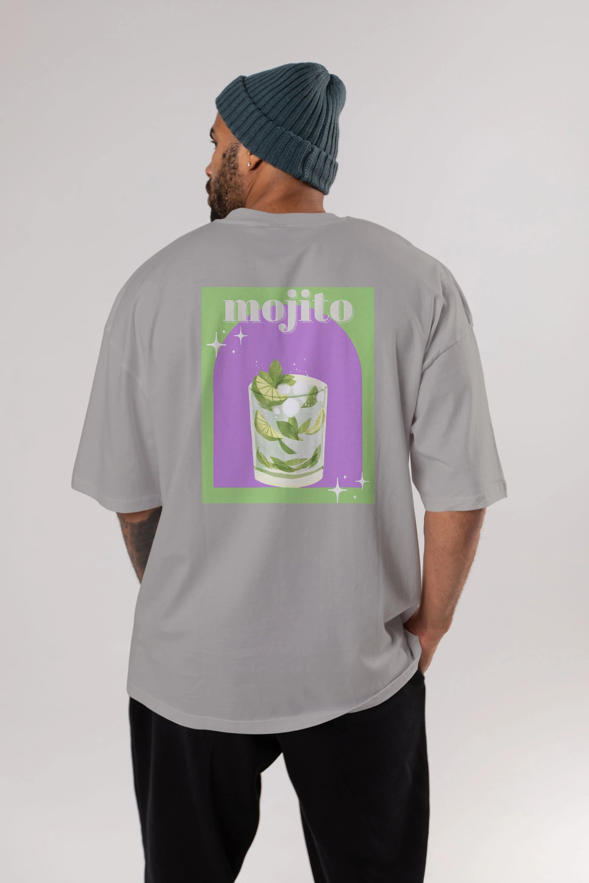 Mojito 3 Arka Baskılı Oversize t-shirt Erkek Kadın Unisex %100 Pamuk Bisiklet Yaka tişort