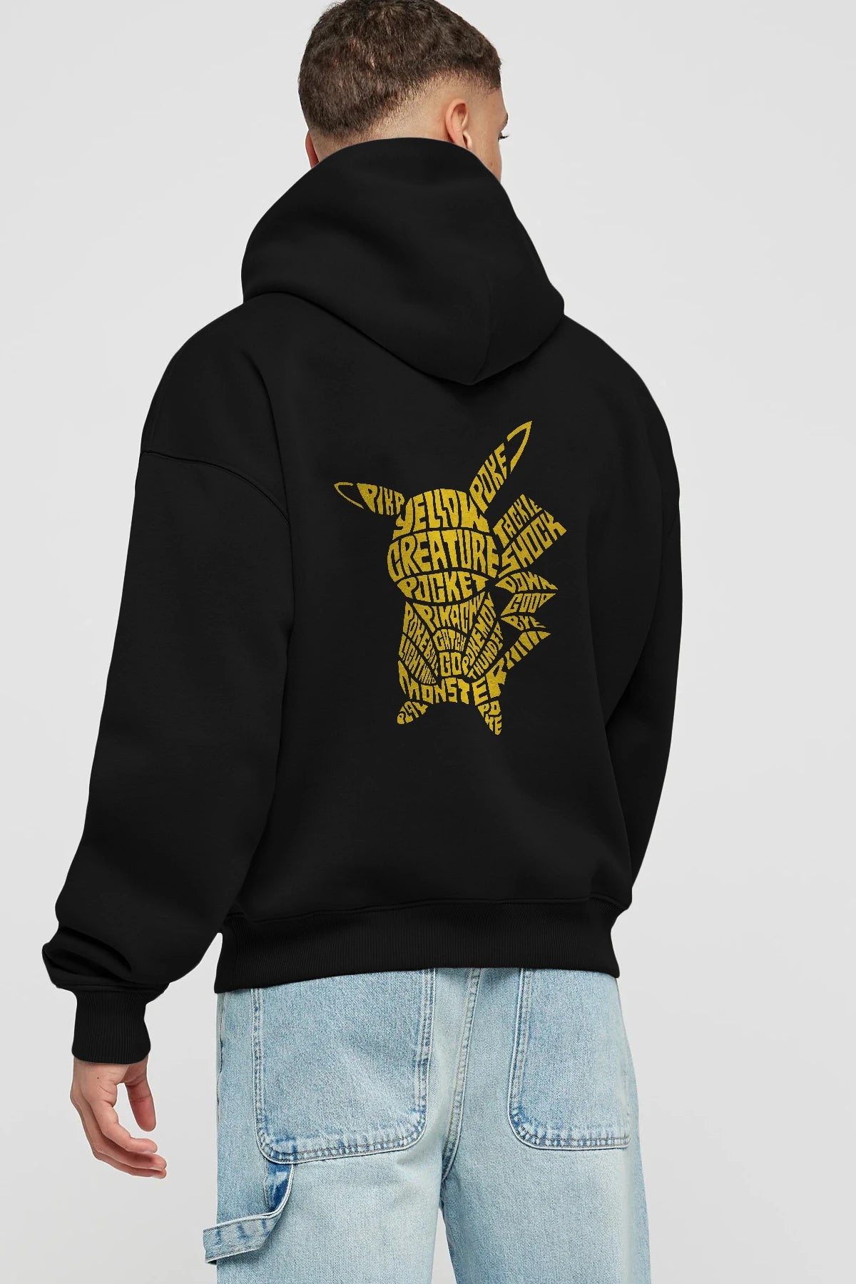 Pocket Monster Arka Baskılı Hoodie Oversize Kapüşonlu Sweatshirt Erkek Kadın Unisex