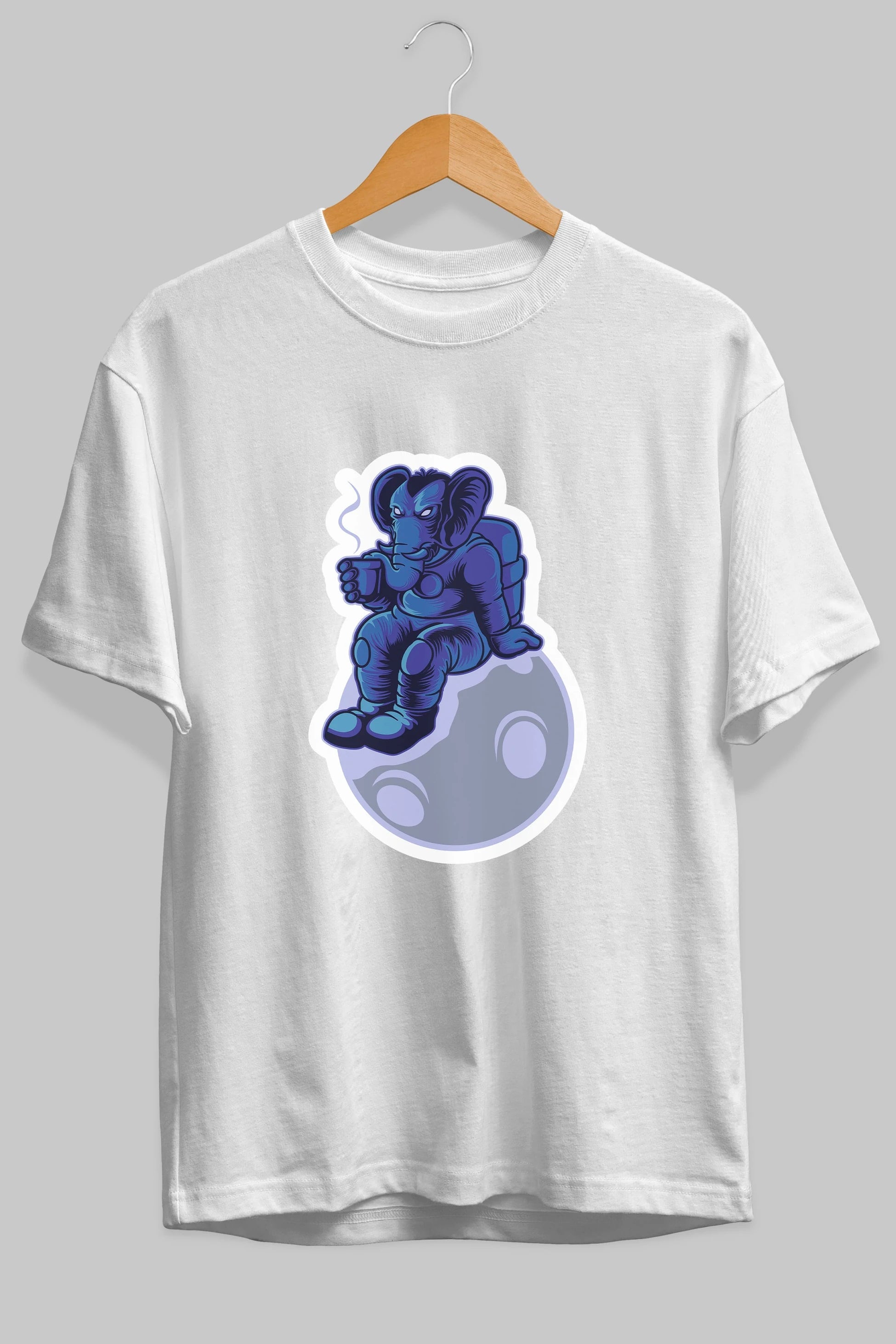 Space Elephant Drink Coffee Sticker Ön Baskılı Oversize t-shirt Erkek Kadın Unisex