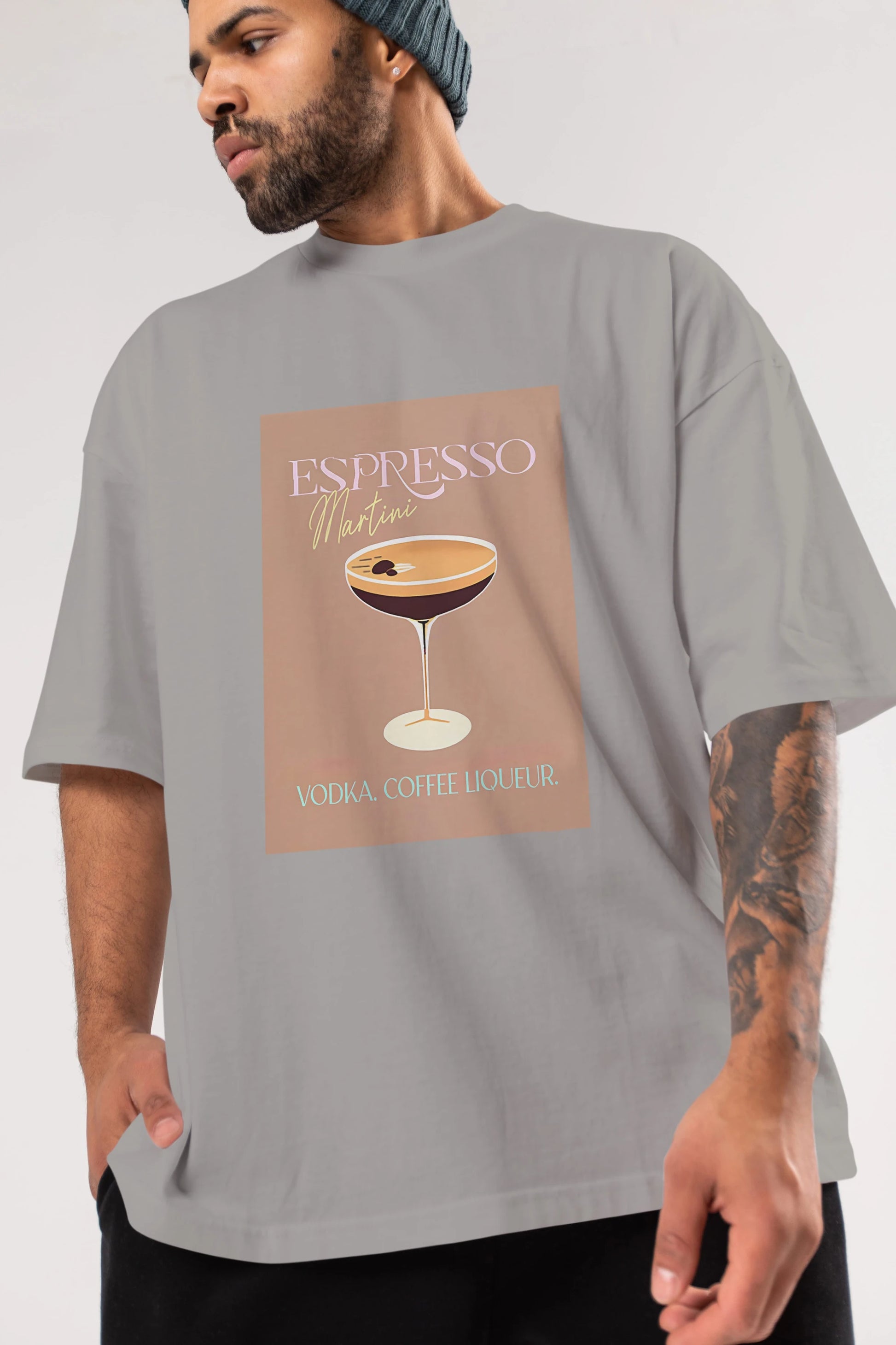 Espresso Martini Cocktail Ön Baskılı Oversize t-shirt Erkek Kadın Unisex %100 Pamuk Bisiklet Yaka tişort