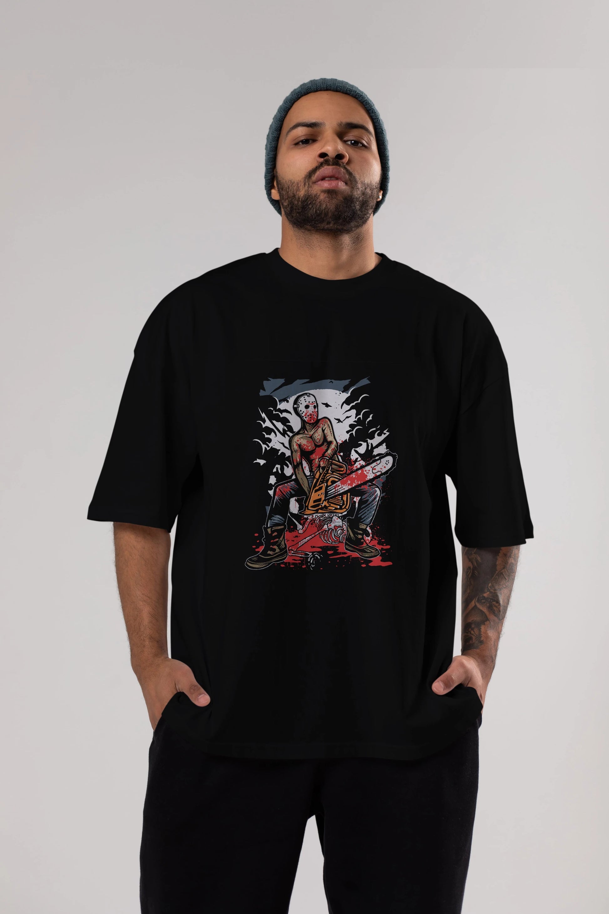 Chainsaw Killer Ön Baskılı Oversize t-shirt Erkek Kadın Unisex %100 Pamuk tişort
