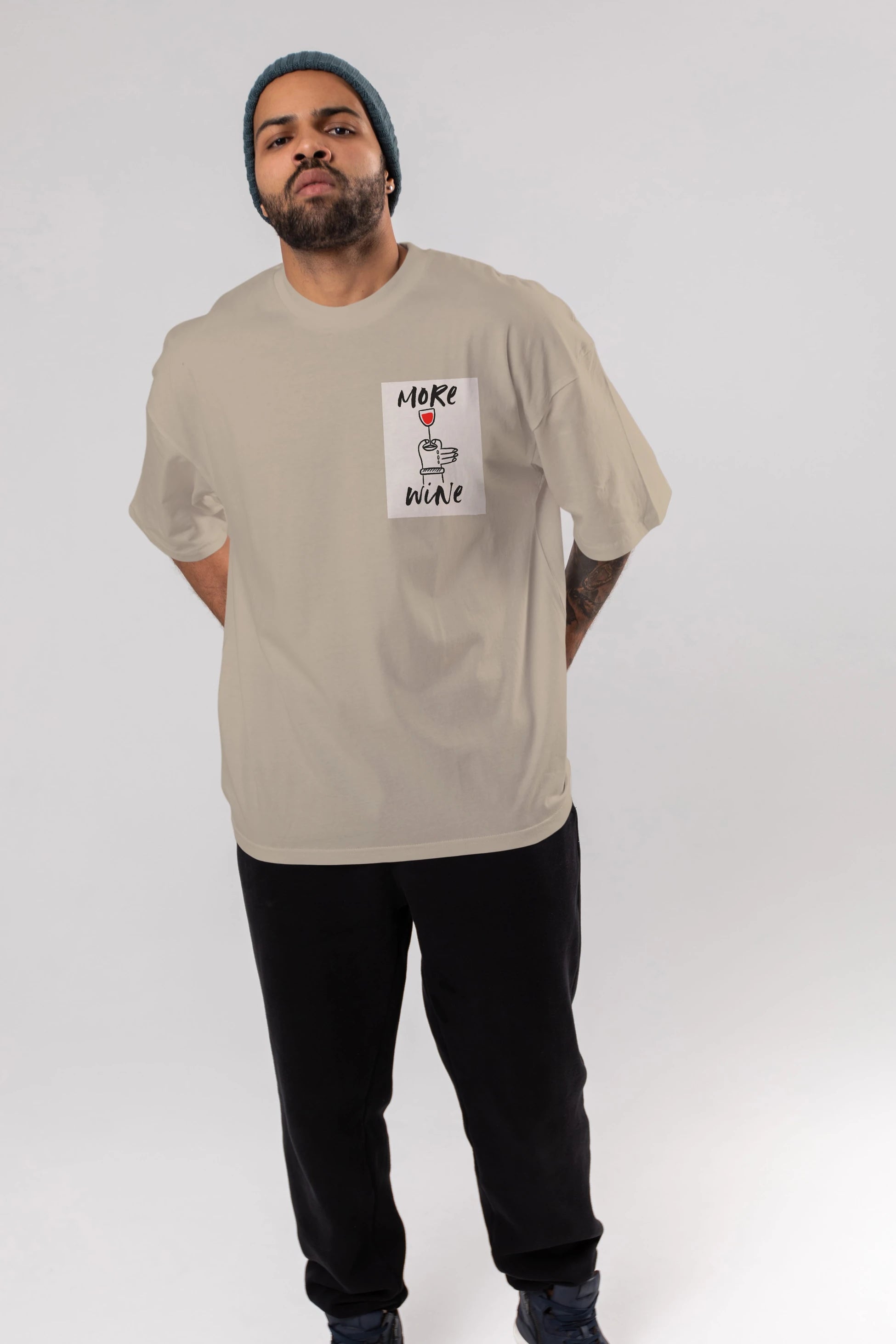 More Wine 2 Ön Sol Baskılı Oversize t-shirt Erkek Kadın Unisex %100 Pamuk Bisiklet Yaka tişort