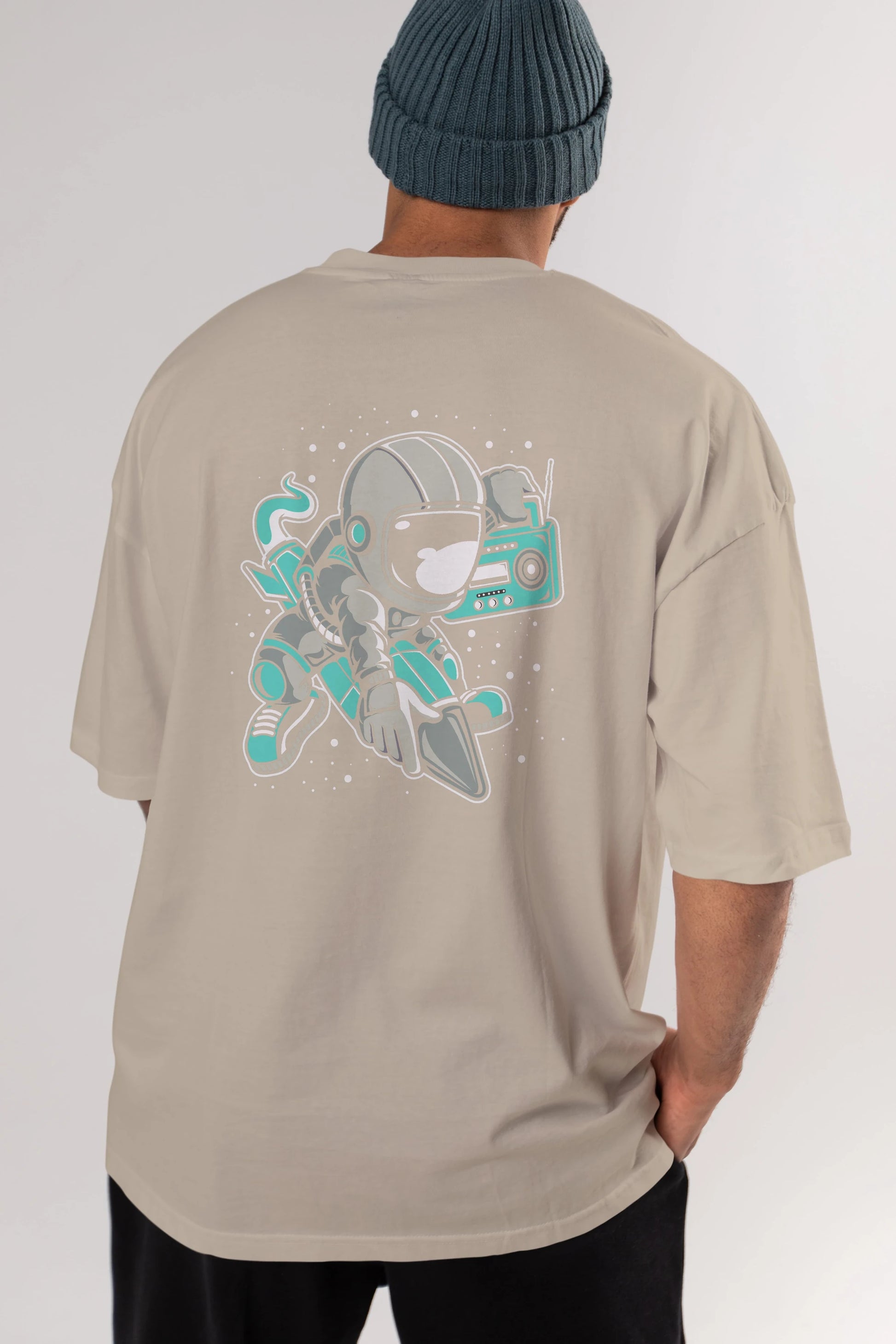 Astronaut Rocket (2) Arka Baskılı Oversize t-shirt Erkek Kadın Unisex