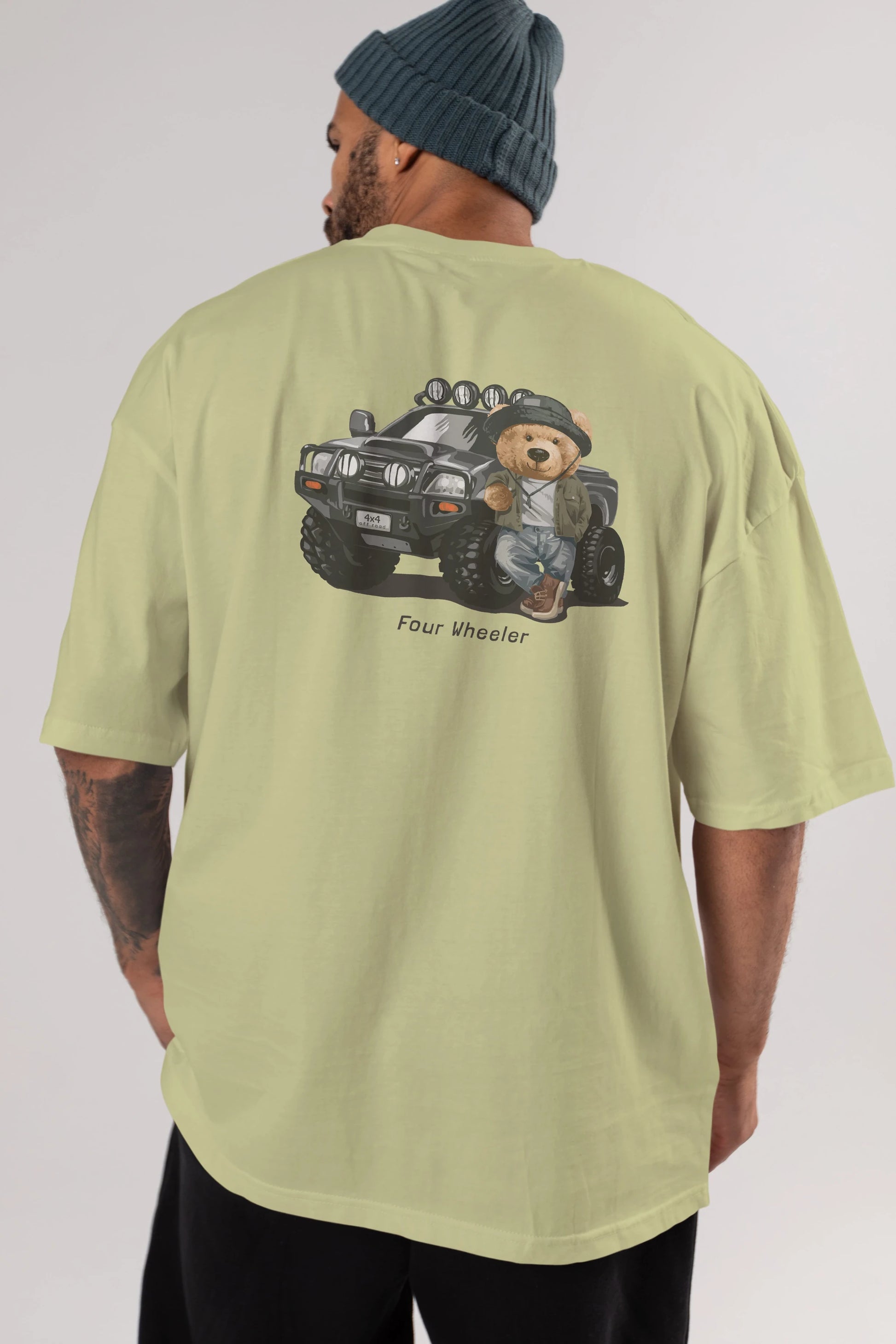 Teddy Bear Off Road Arka Baskılı Oversize t-shirt Erkek Kadın Unisex %100 Pamuk