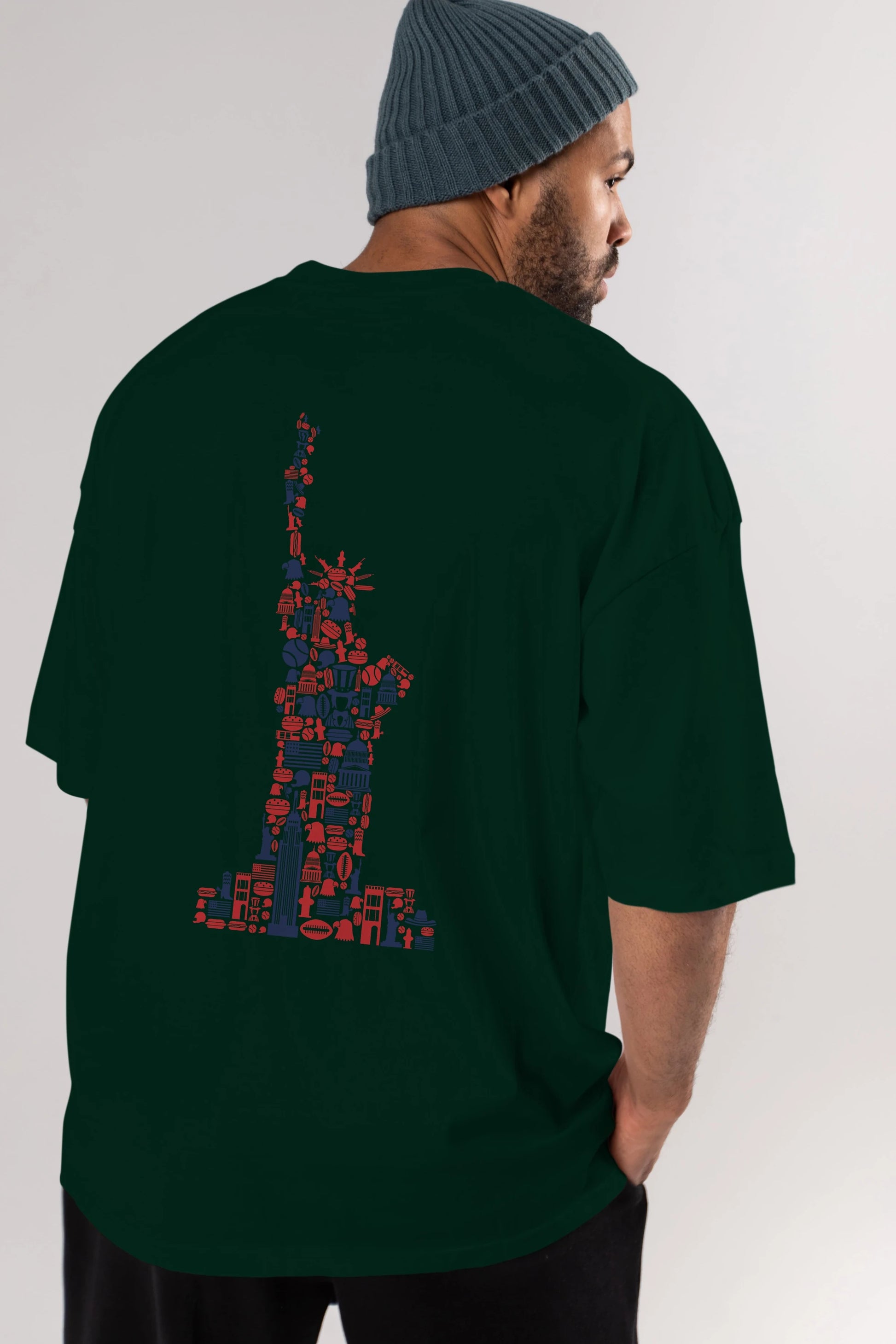 Liberty Arka Baskılı Oversize t-shirt %100 pamuk Erkek Kadın Unisex