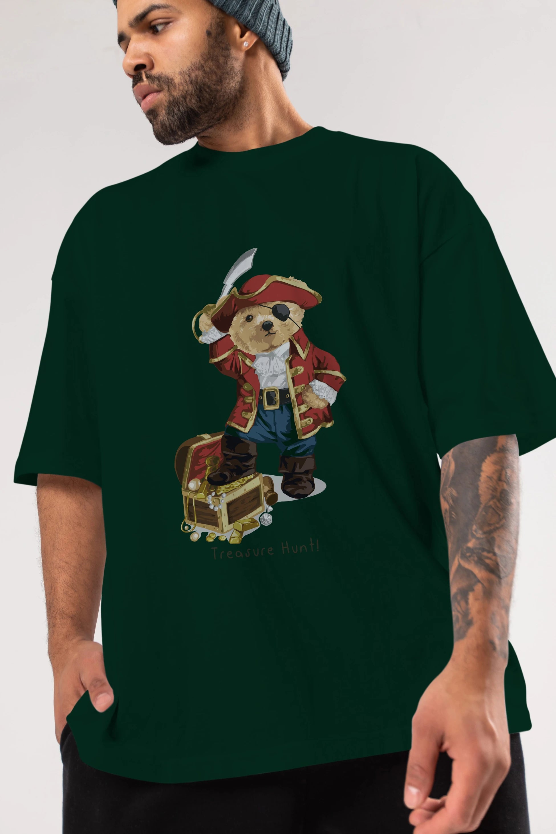 Teddy Bear Treasure Hunt Ön Baskılı Oversize t-shirt Erkek Kadın Unisex %100 Pamuk