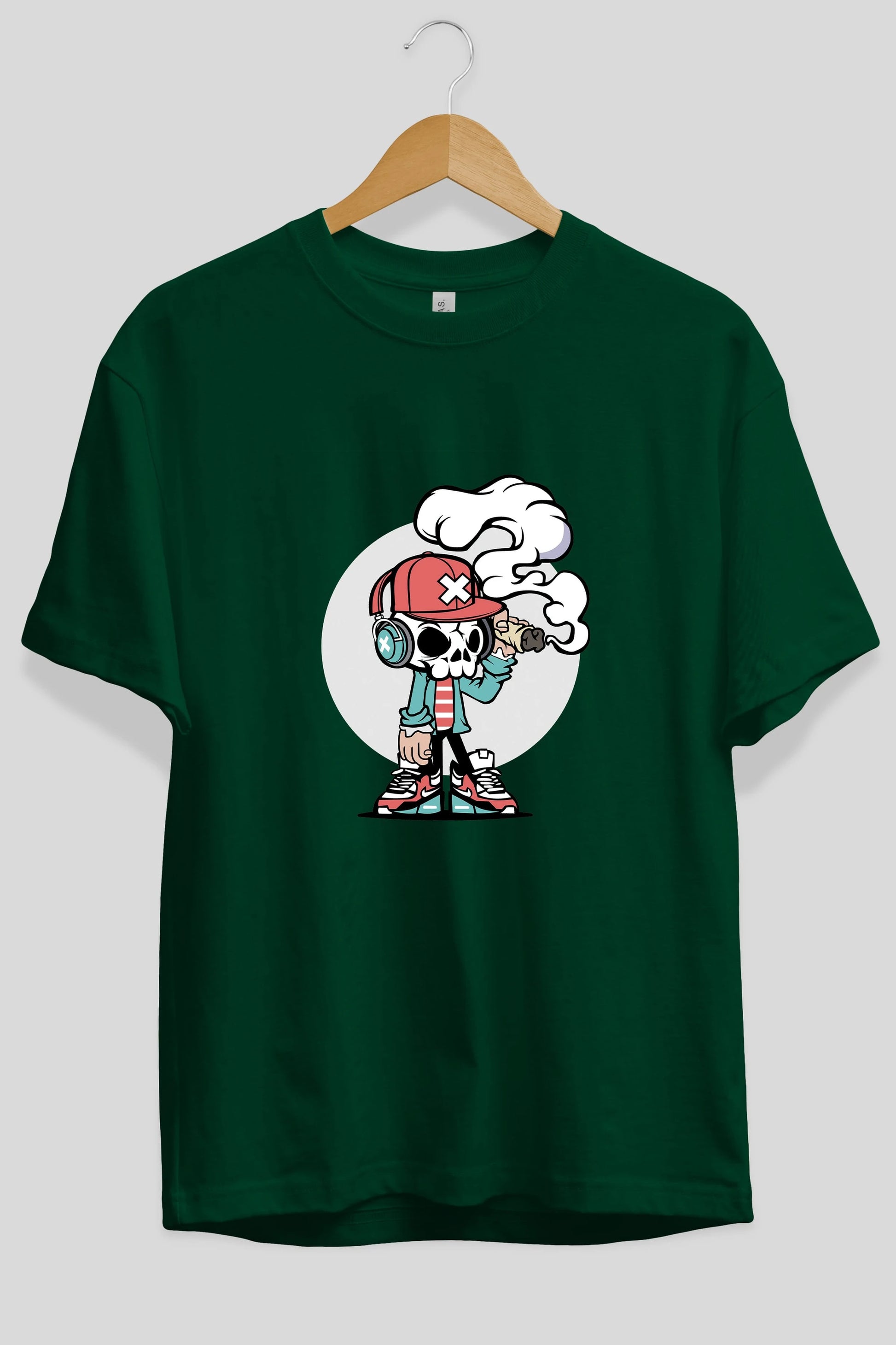 Skull Headphone Ön Baskılı Oversize t-shirt Erkek Kadın Unisex %100 Pamuk tişort