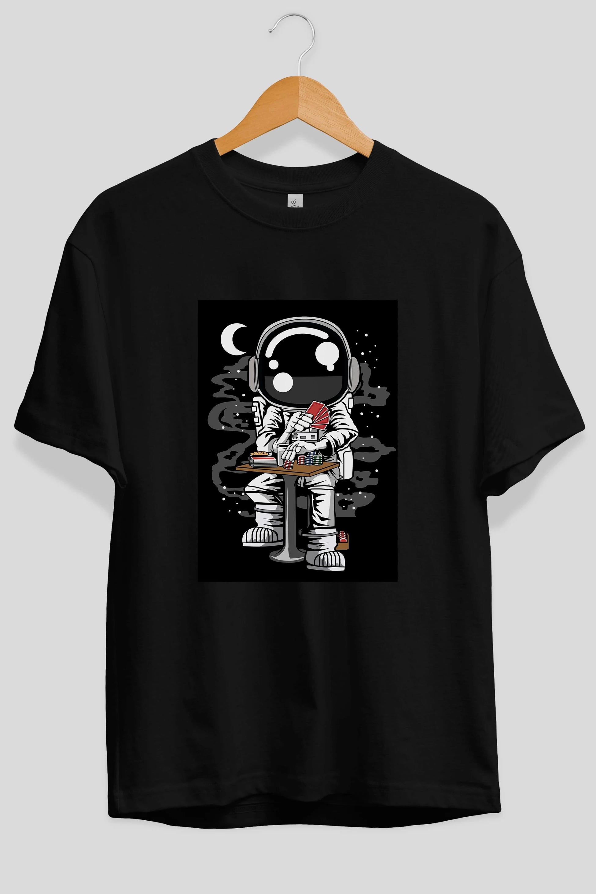 Astronaut Gambler Ön Baskılı Oversize t-shirt Erkek Kadın Unisex