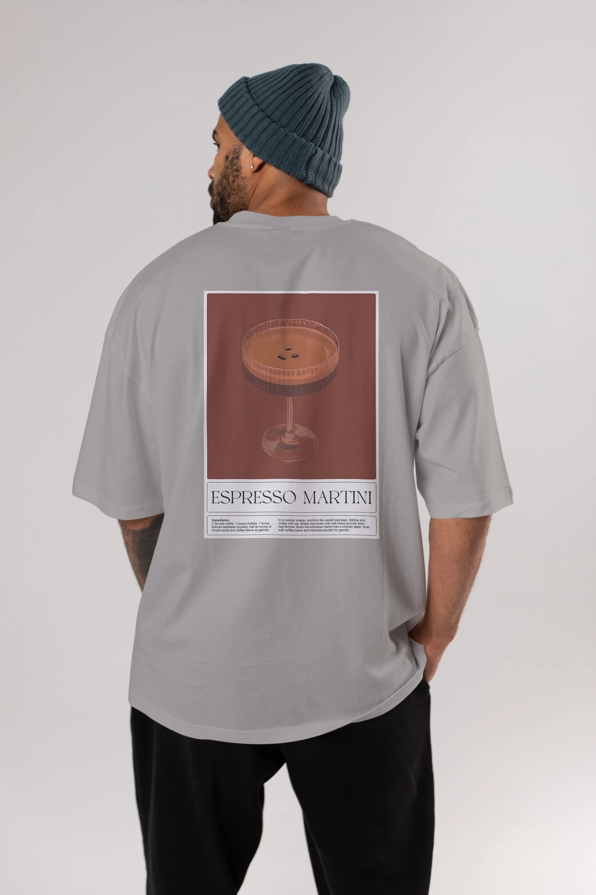 Espresso Martini Arka Baskılı Oversize t-shirt Erkek Kadın Unisex %100 Pamuk Bisiklet Yaka tişort